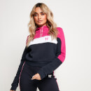 Micro Taped Cut And Sew Cropped Pullover Hoodie – Navy/Raspberry Pink/White