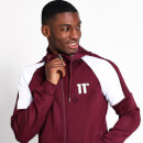 11 Degrees Sleeve Panel Poly Track Top Full Zip with Hood - Burgundy/White