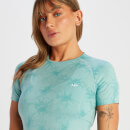 T-shirt court sans coutures à manches courtes MP Shape pour femmes – Tie-dye bleu foncé - XS