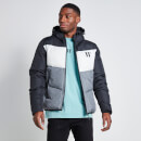 11 Degrees Large Panelled Colour Block Puffer Jacket - Black / White / Shadow Grey