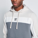 11 Degrees Cut and Sew Panelled Hoodie - Stone / Charcoal / Coconut White