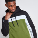 11 Degrees Cut and Sew Panelled Hoodie - Black / Darkest Spruce Green / White