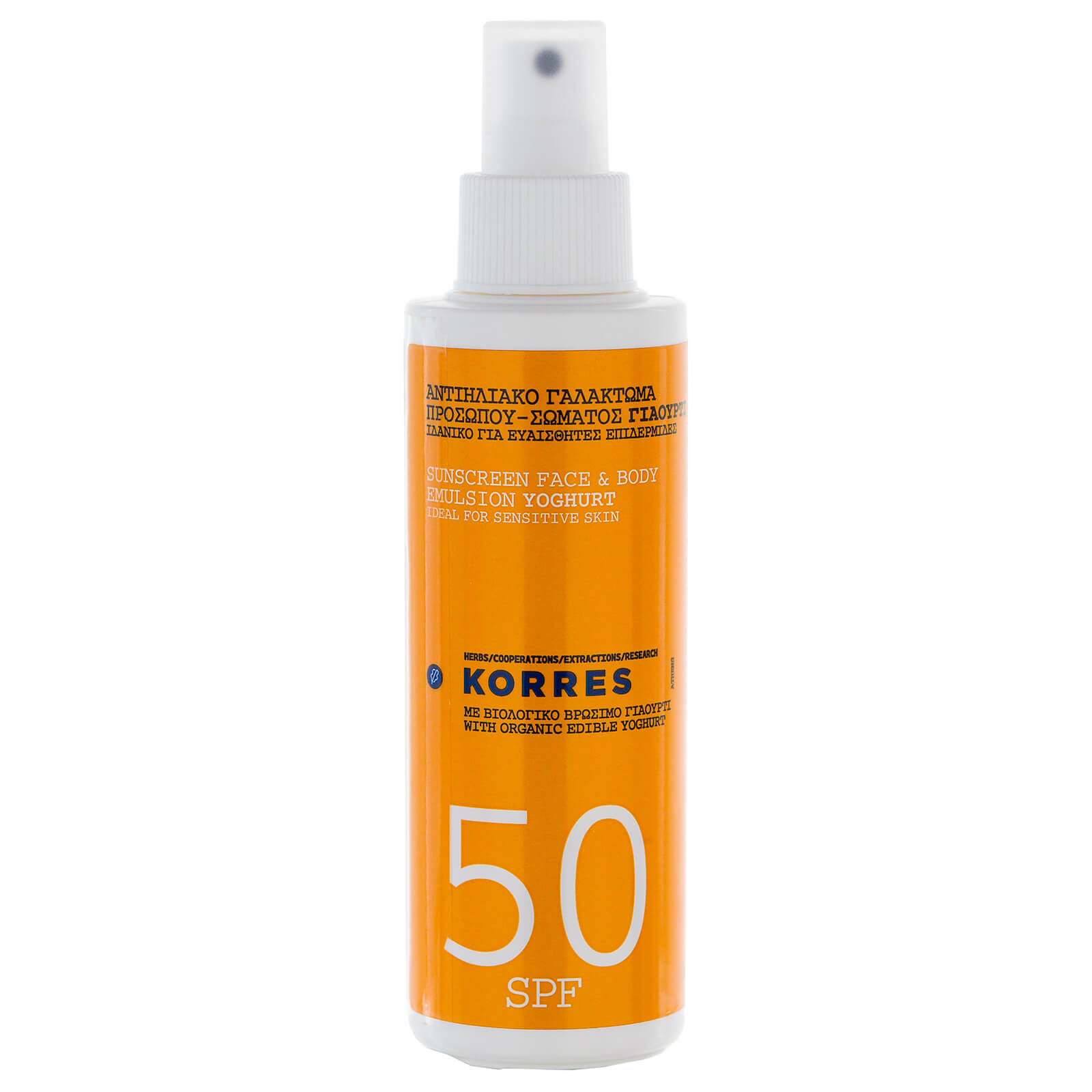 Yogur emulsión solar SPF50 rostro y cuerpo de KORRES (150 ml)