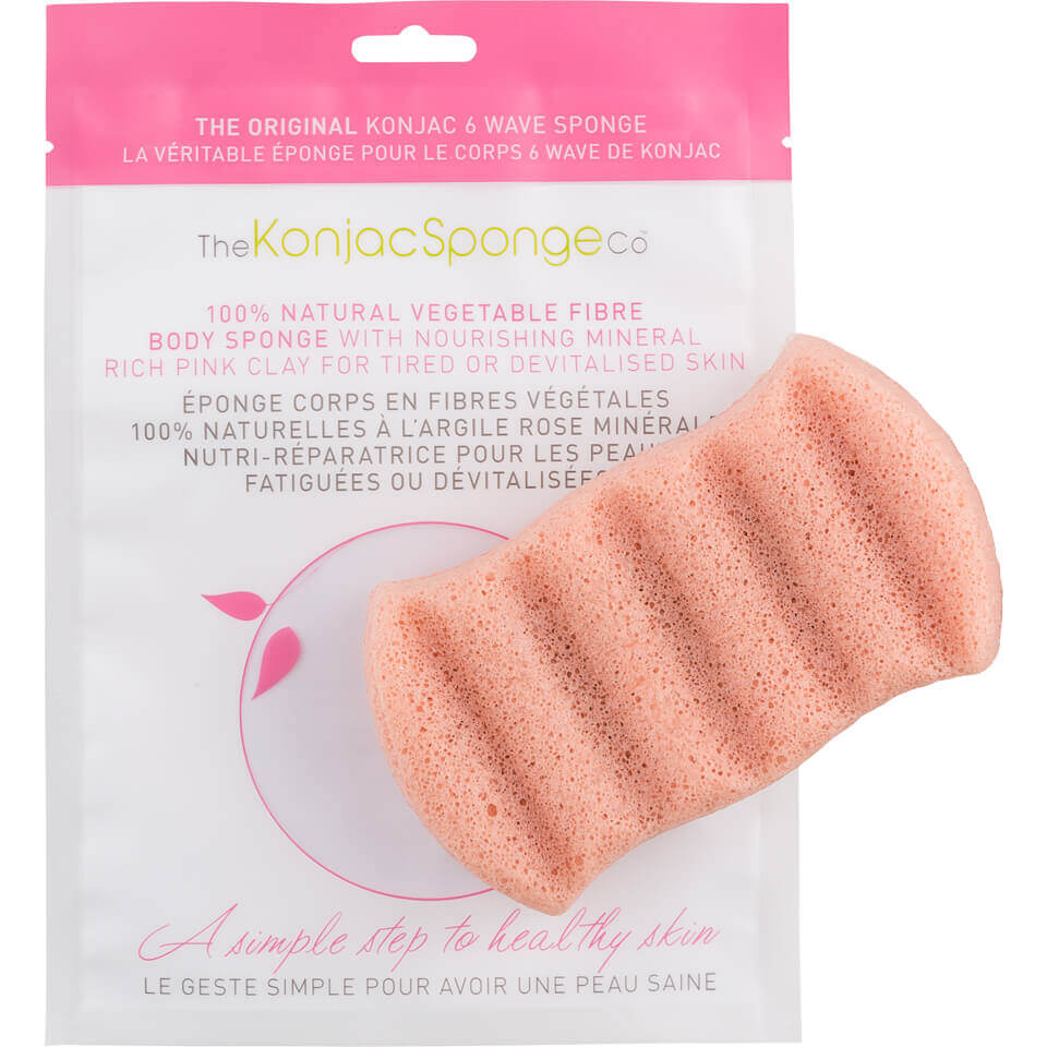 Esponja de baño con 6 ondas y arcilla rosa de The Konjac Sponge Company