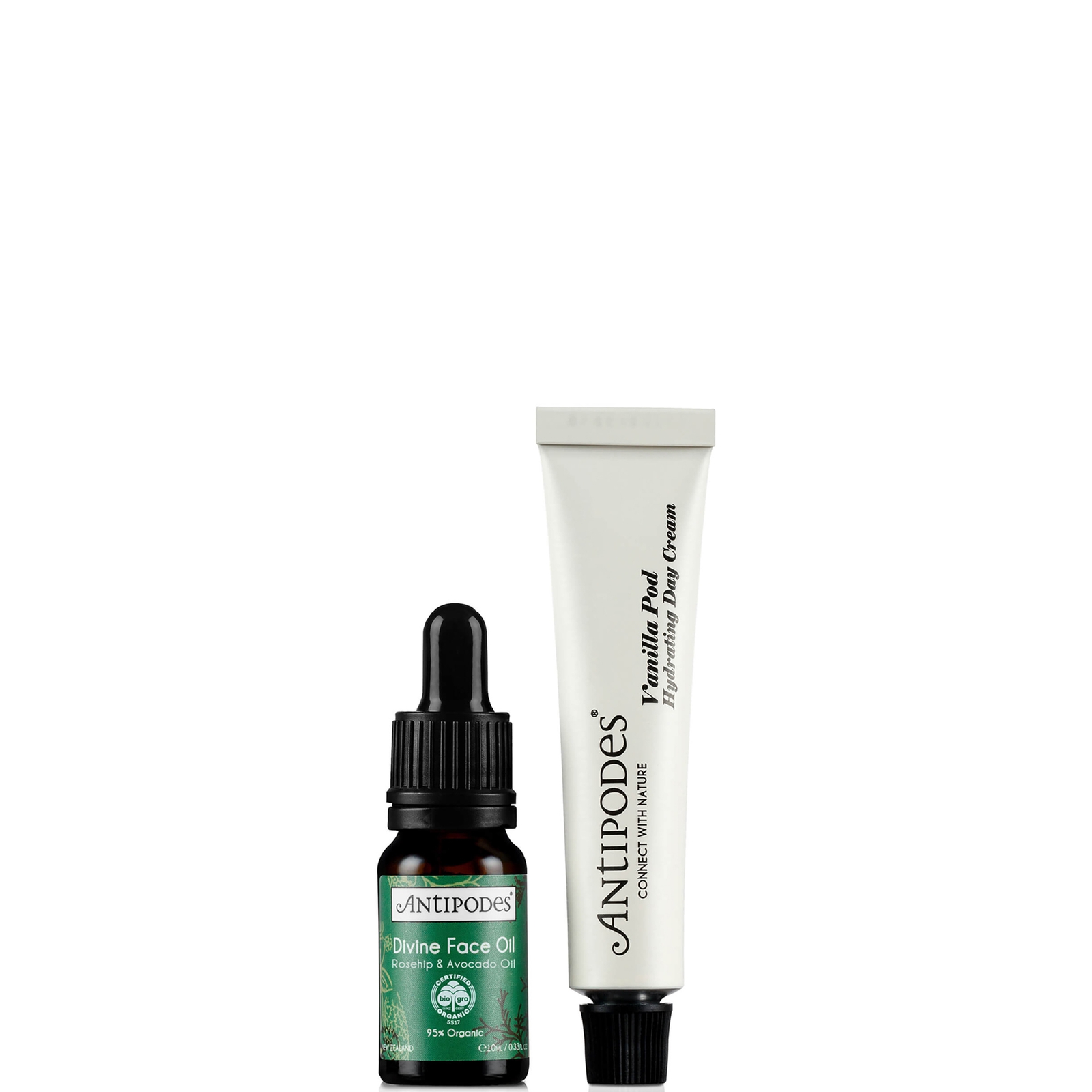 Mini Moisture Boost de Antipodes (Aceite Facial Divine (10ml) y Crema de Día Hidratante Vanilla Pod (15ml)