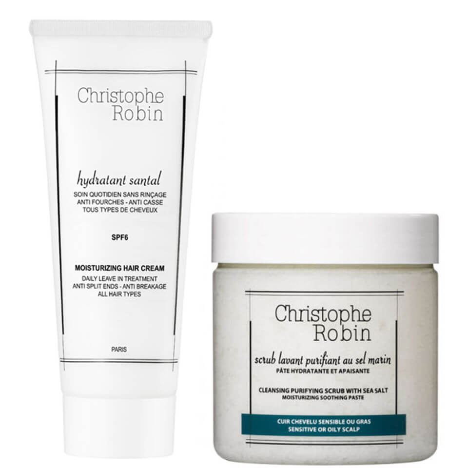 Christophe Robin Cleansing Purifying Sea Salt Scrub (250 ml) and Moisturizing Hair Cream (100 ml)