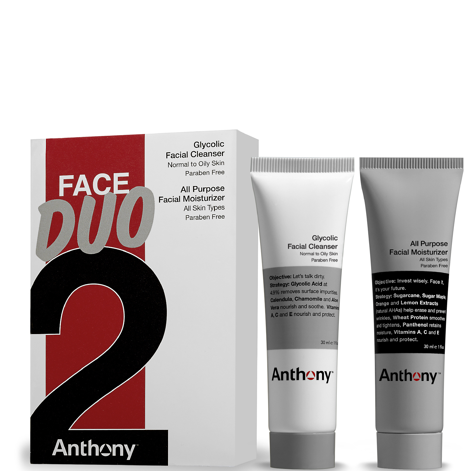 Anthony Anthony Face Duo (Limpiador facial gicólico y crema hidratante facial multiuso)