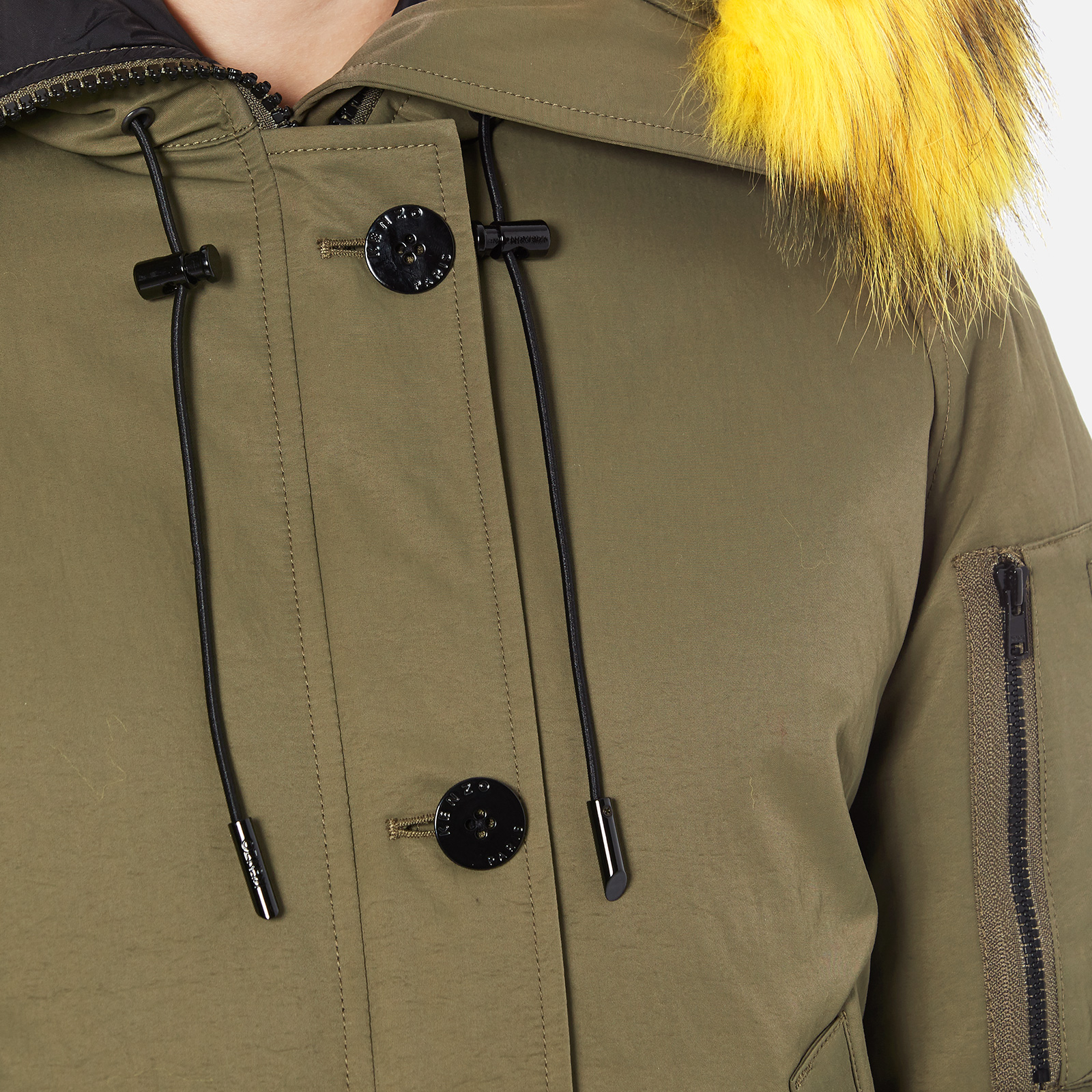 KENZO Women's Removable Yellow Fur Lined Short Parka - Dark KENZO Women's Removable Yellow Fur Lined Short Parka - Dark