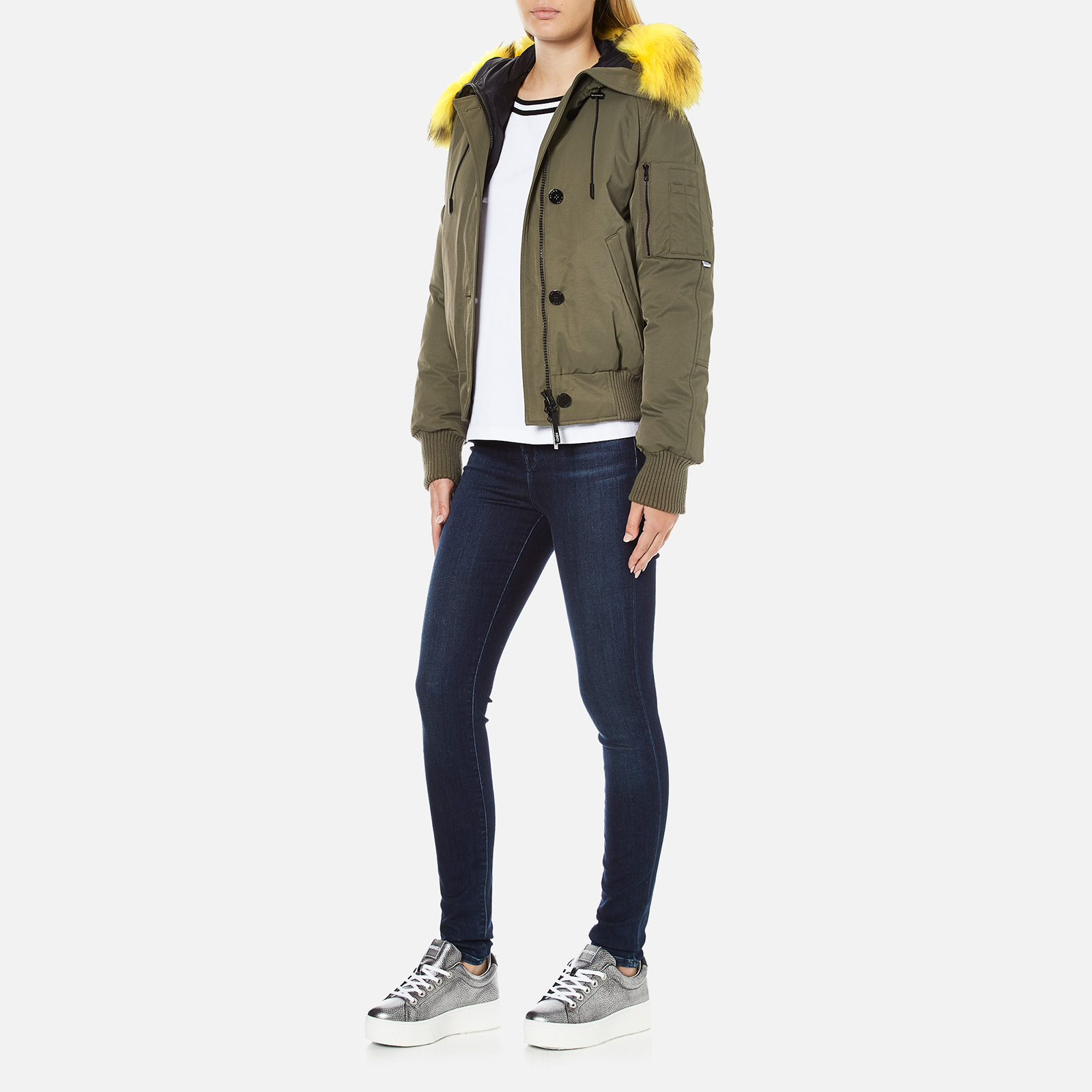 KENZO Women's Removable Yellow Fur Lined Short Parka - Dark