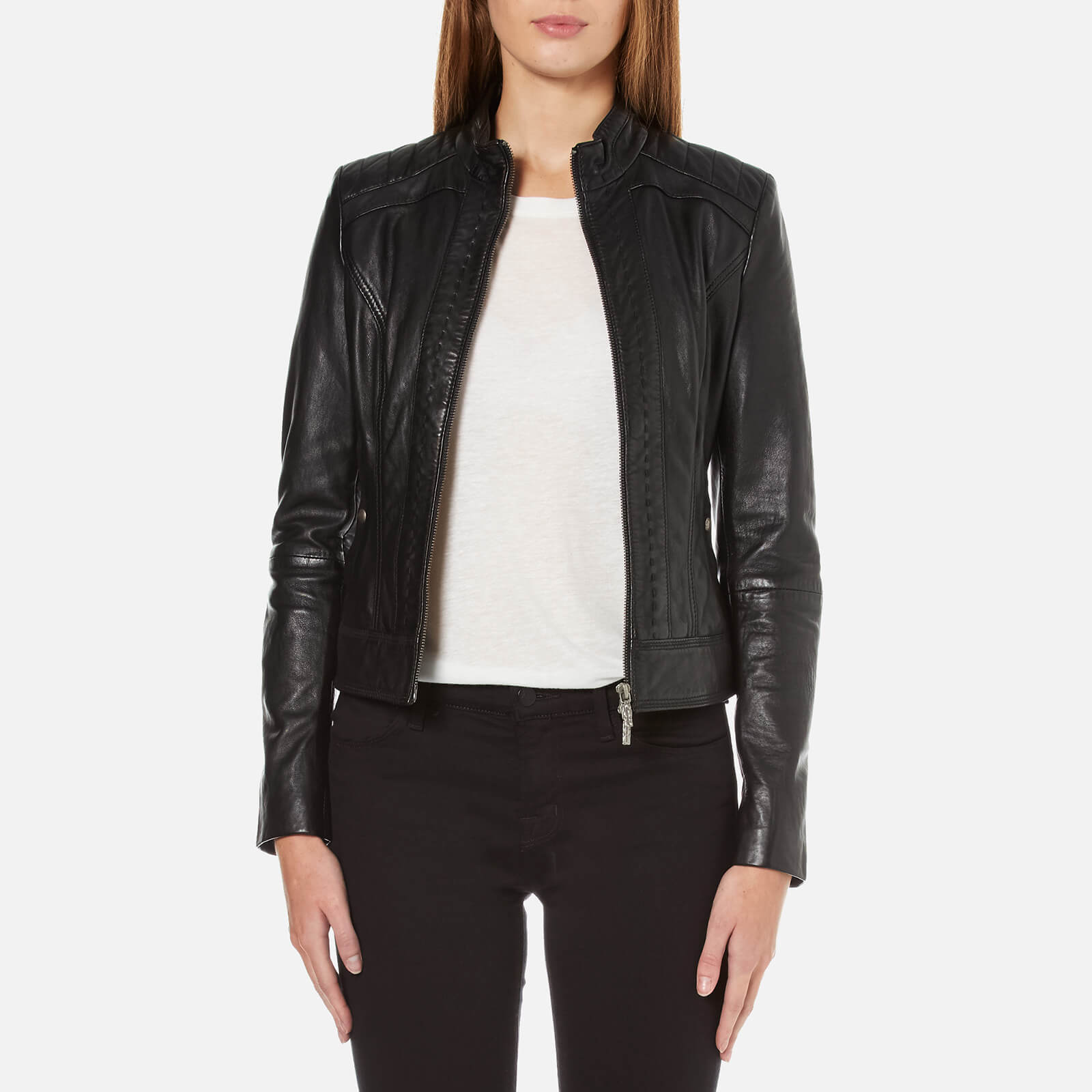 BOSS Orange Women s Janabelle Leather Jacket Black Coggles