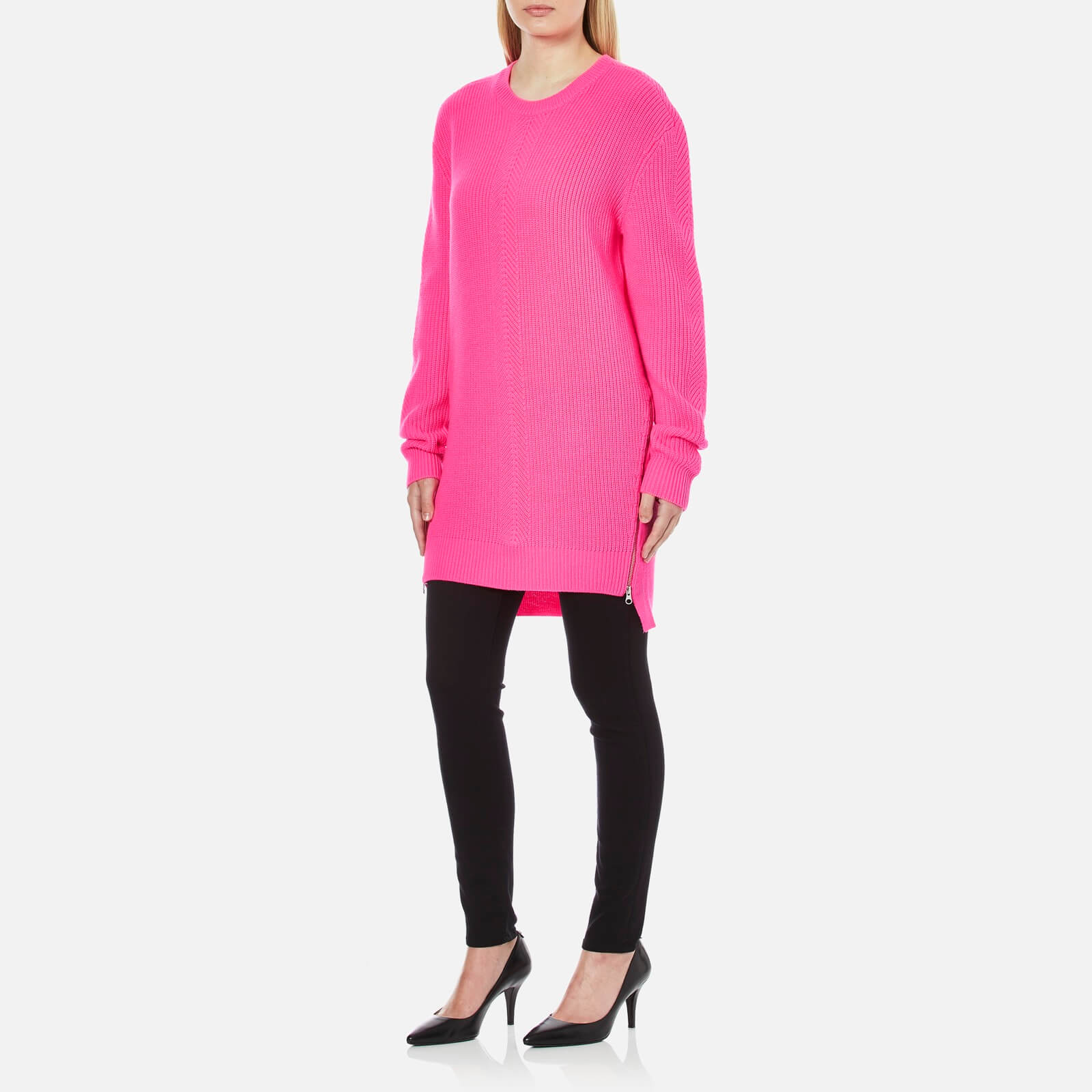 McQ Alexander McQueen Women s Chevron Crew Neck Jumper Shocking Pink Coggles