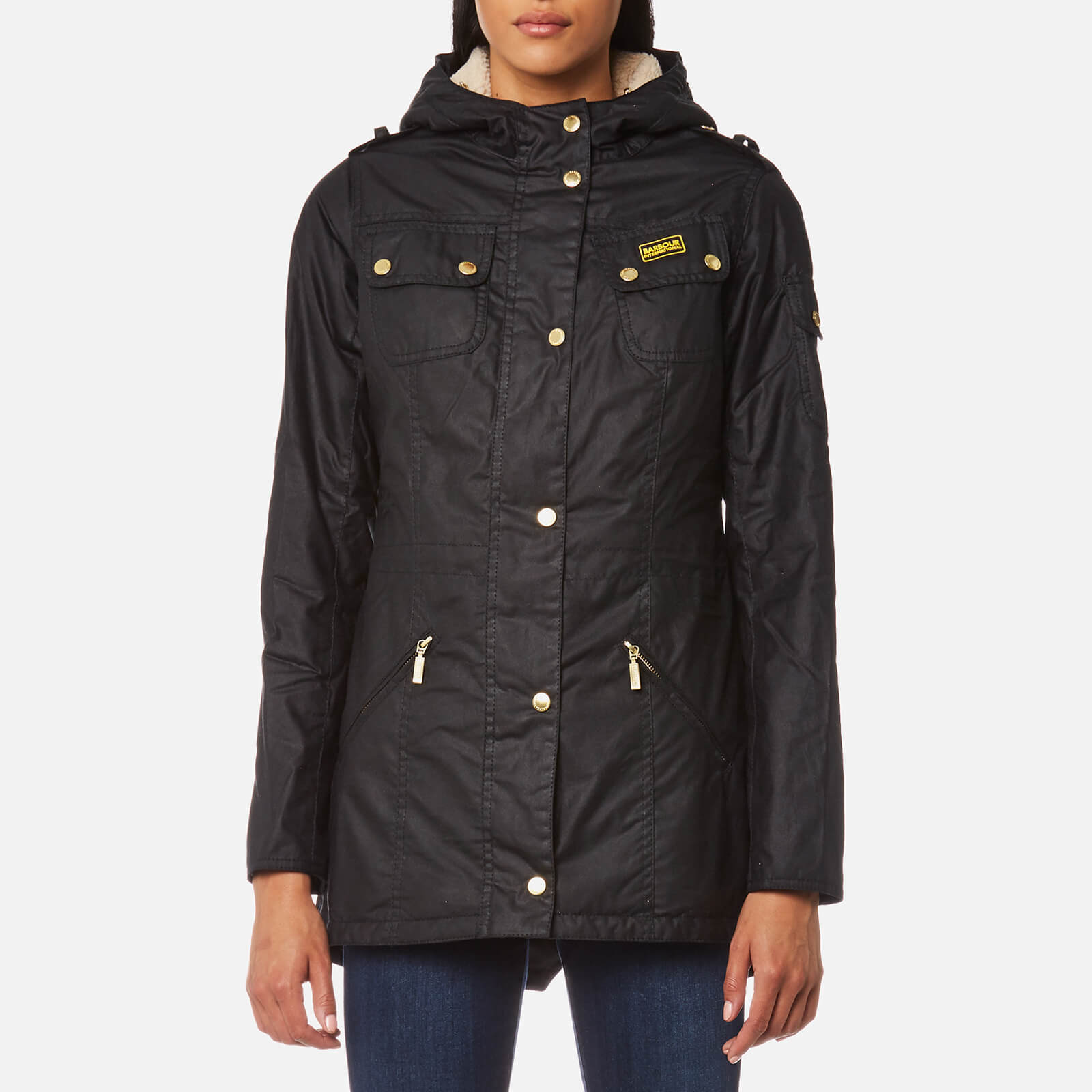 Barbour International Women s Flywheel Parka Coat Black Natural Coggles