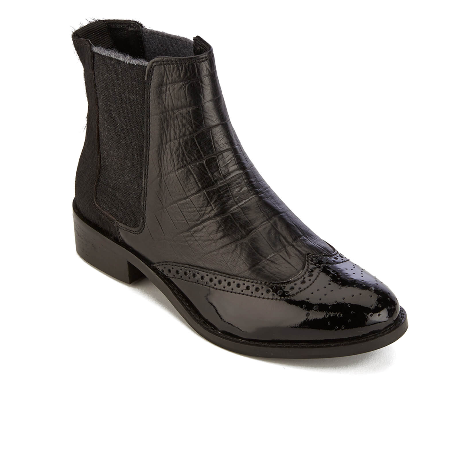 Dune Women s Quentin Leather Mix Brogue Chelsea Boots Black Allsole