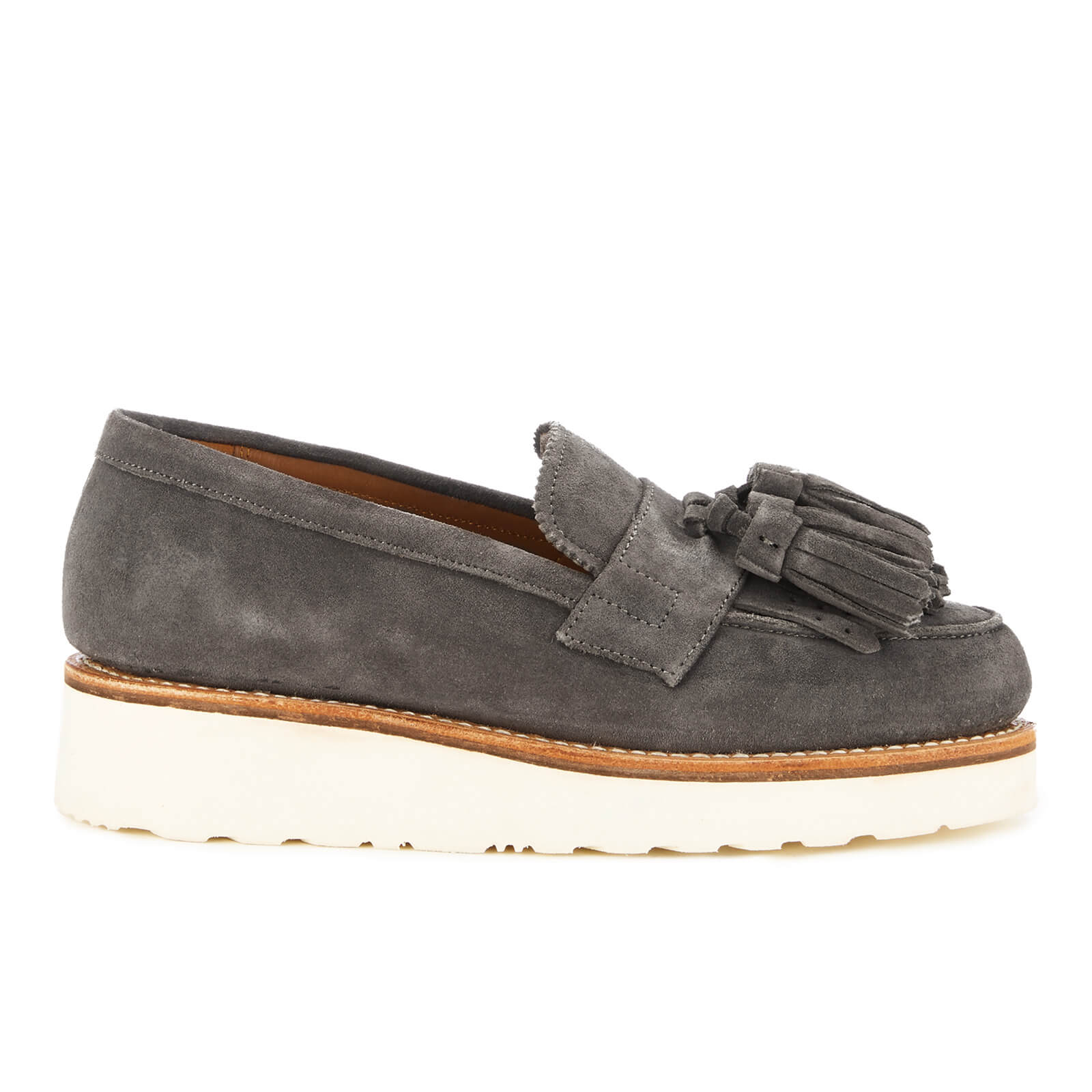Grenson Women s Clara V Suede Tassle Loafers Charcoal Allsole