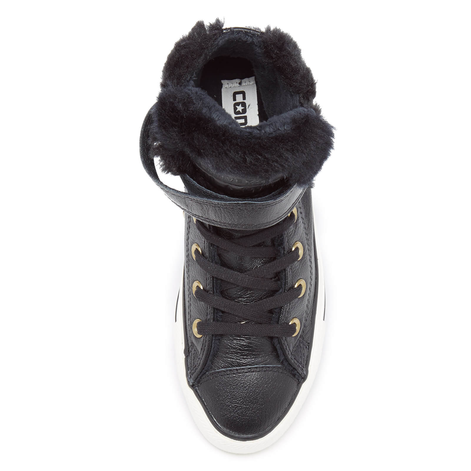 Converse black leather faux fur lined hi trainers clearance