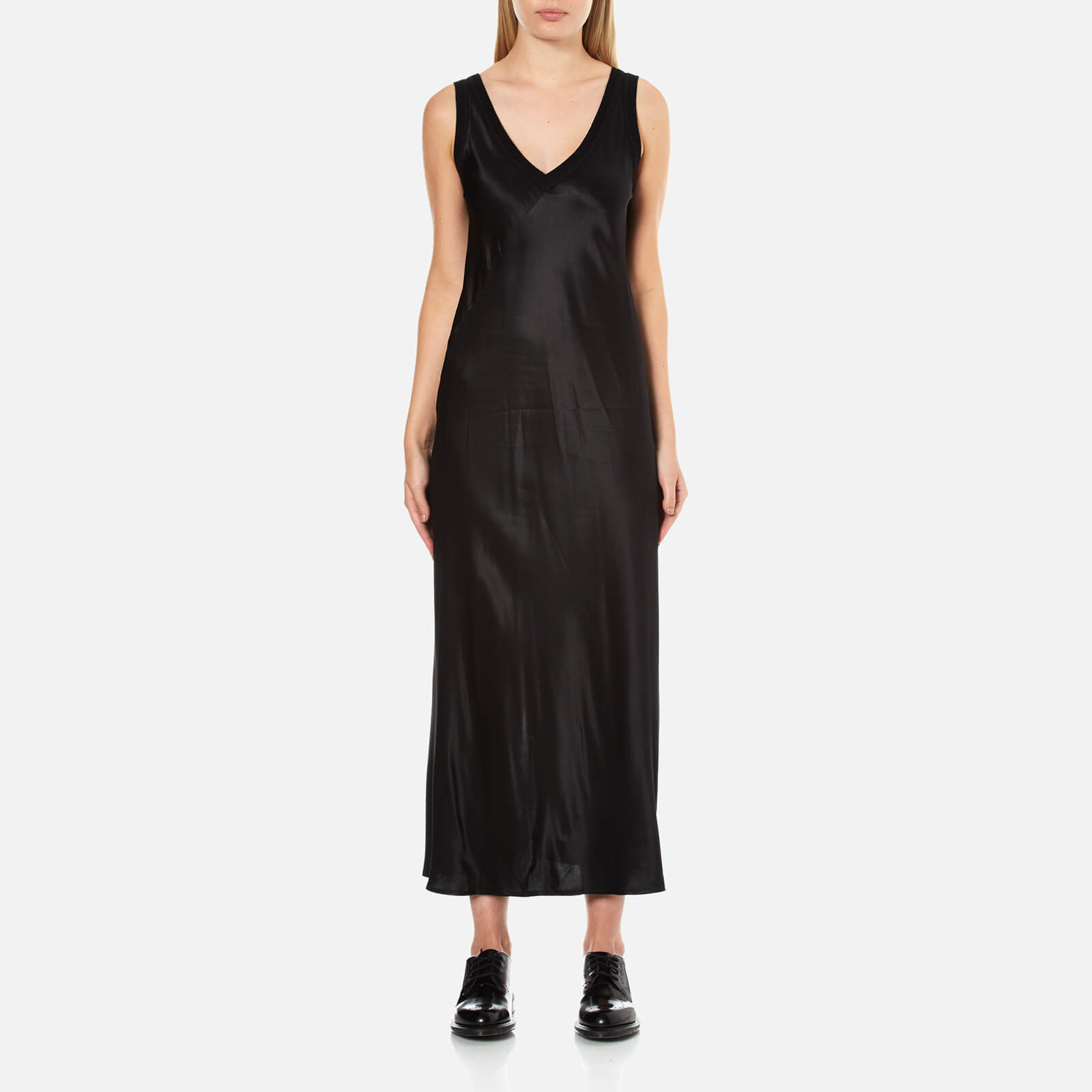 DKNY Women s Sleeveless V Neck Slip Dress with Ribbed Trims and Back Slit Black Coggles
