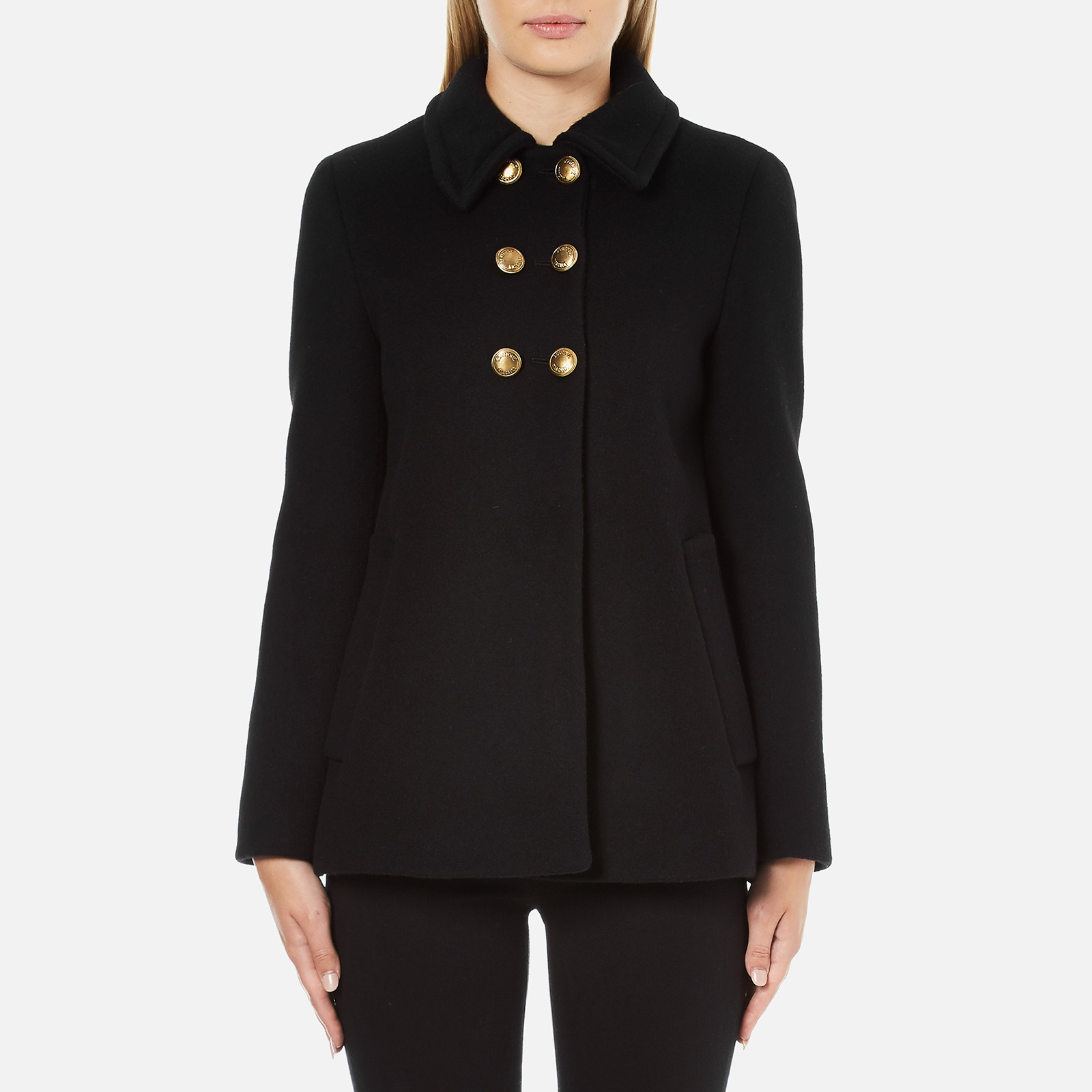 Boutique Moschino Women s Pea Coat with Gold Buttons Black Coggles