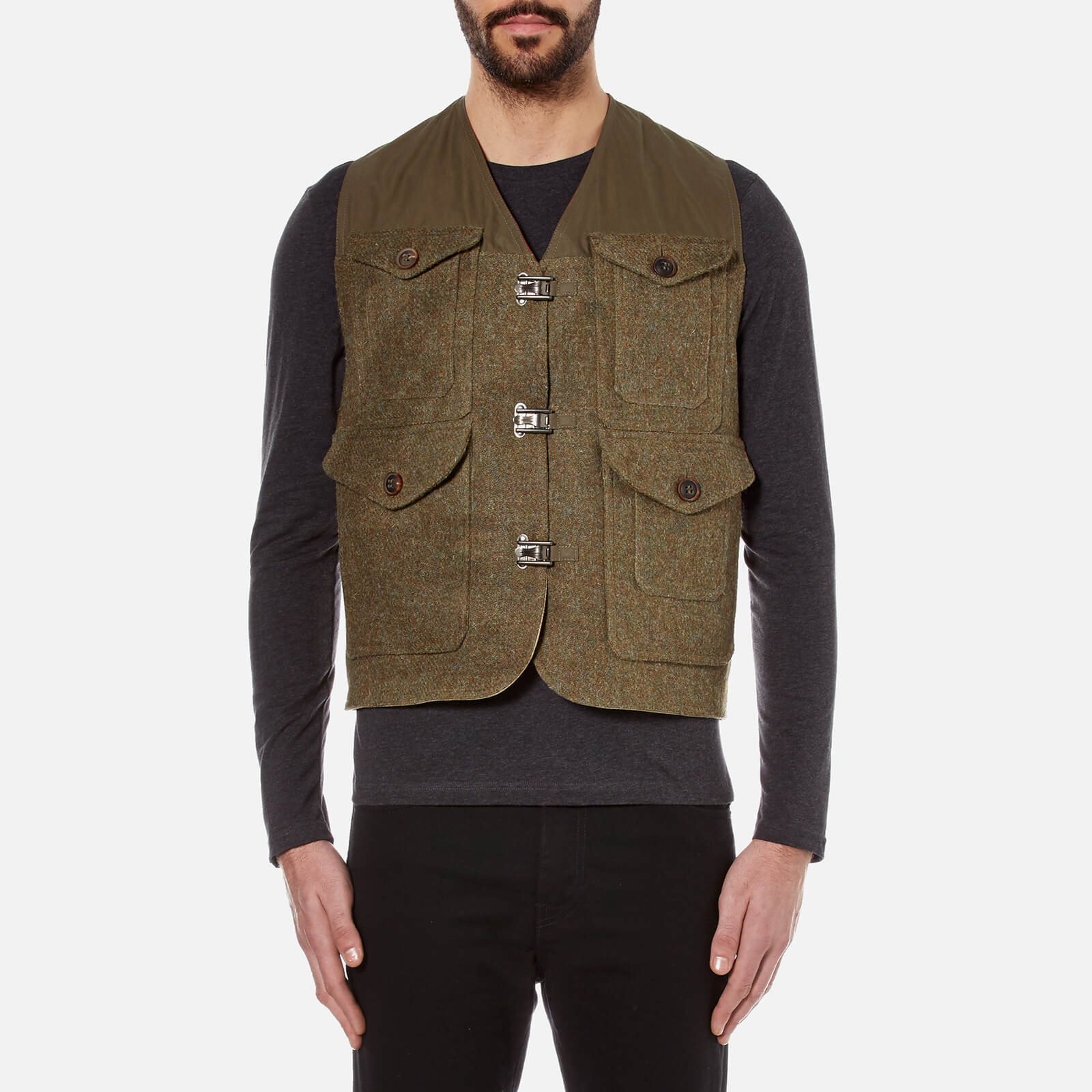 Nigel Cabourn Men's Hybrid Finish Harris Tweed Cameraman Converse Vest  Jacket - Army | Coggles