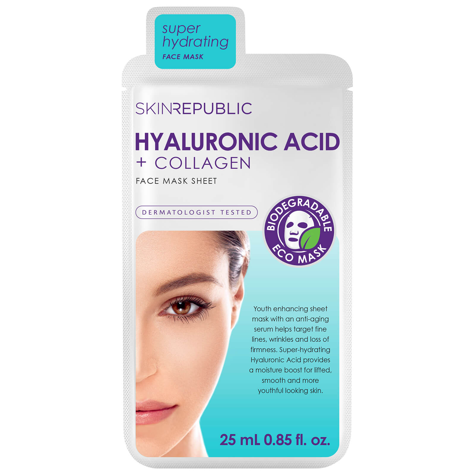 Mascarilla facial ácido hialurónico + colágeno de Skin Republic 25 ml
