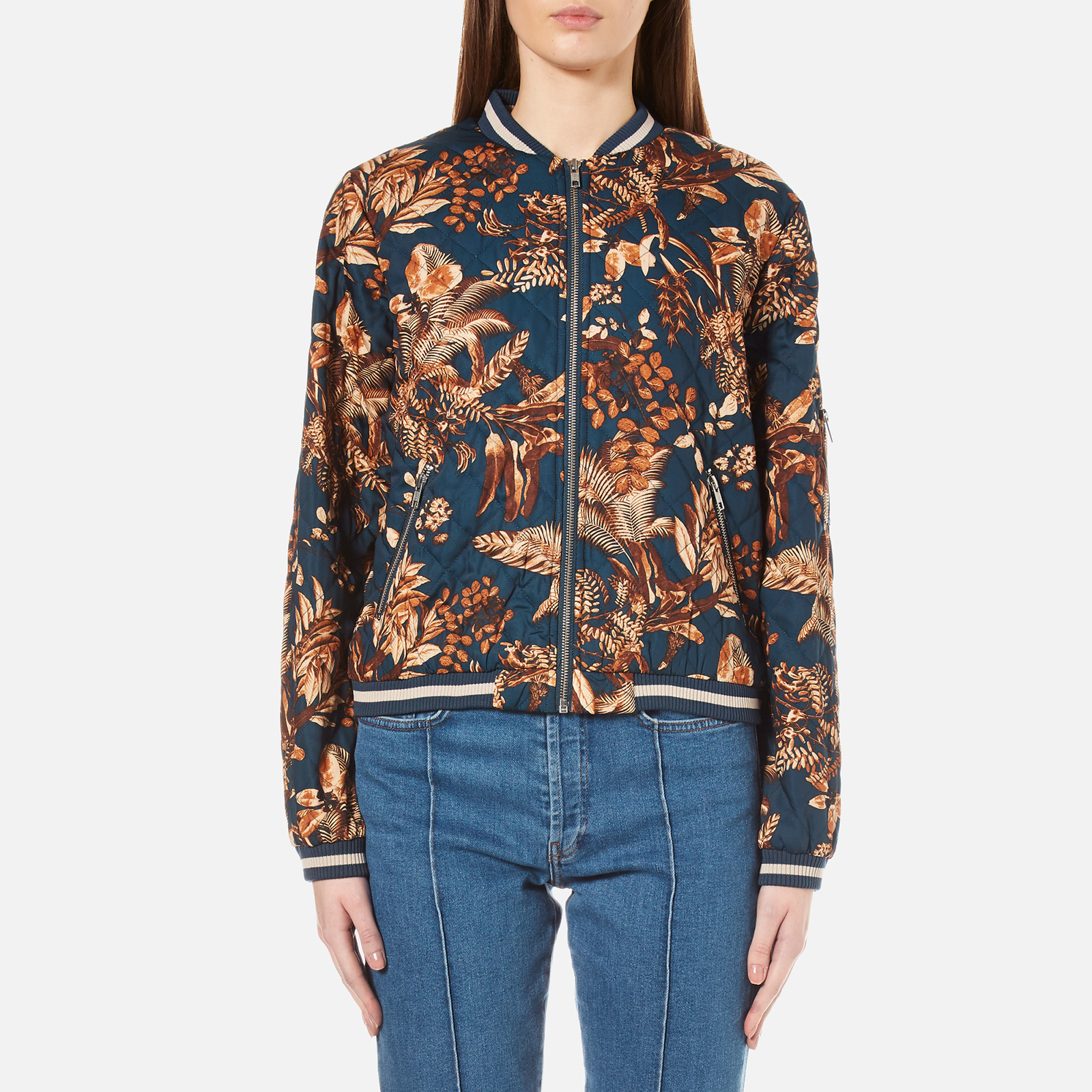 Gestuz Women's Brielle Printed Bomber Jacket - Teal Flower