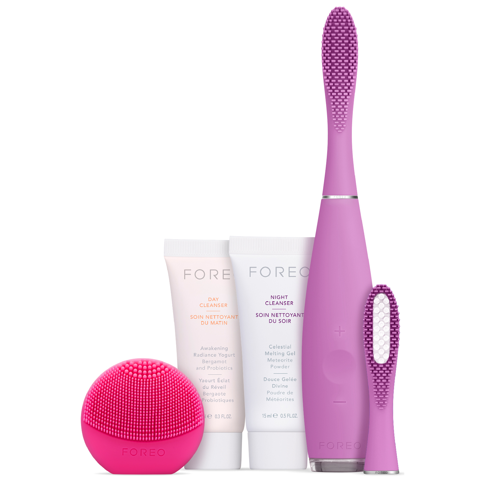 FOREO Complete Beauty Collection - (ISSA, Hybrid Brush Head, LUNA play) Fuchsia