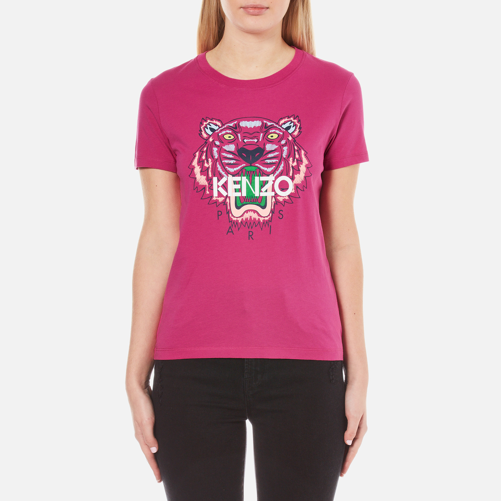 KENZO Women s Printed Tiger On Cotton Single Jersey T Shirt Pink Coggles