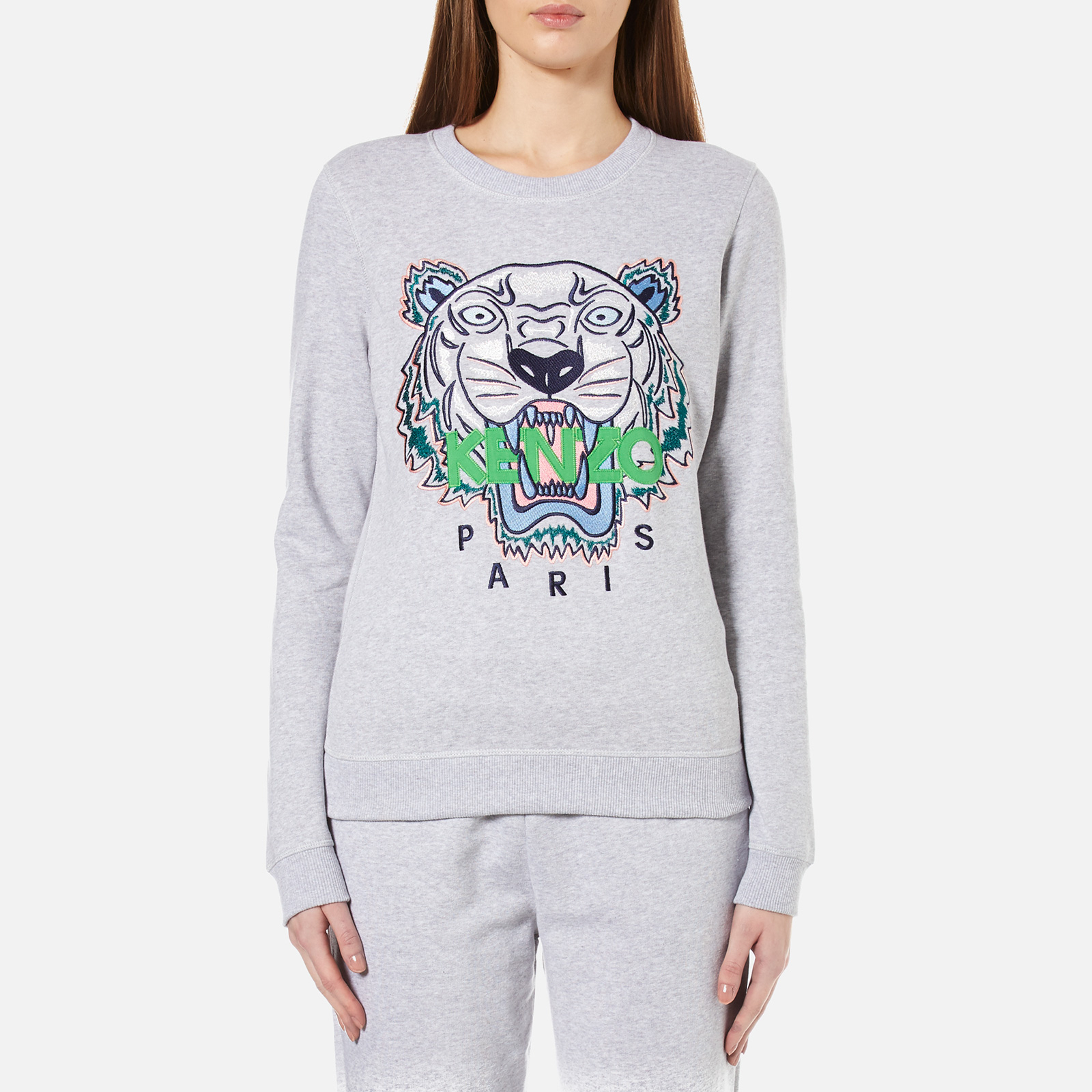 KENZO Women s Embroidered Tiger On Light Cotton Molleton Sweatshirt Light Grey Coggles