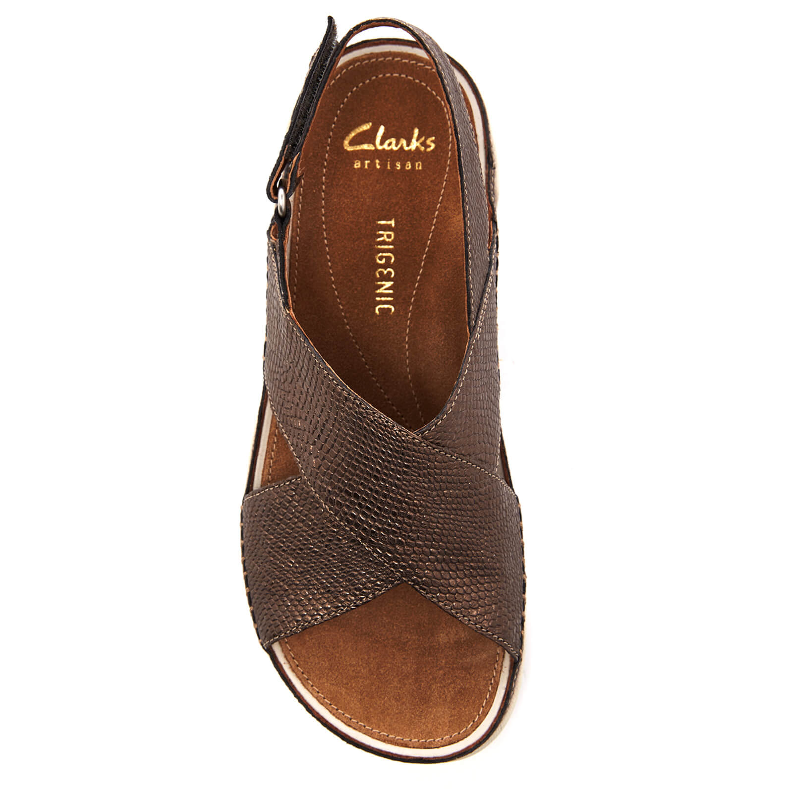 Clarks Women s Tri Alexia Leather Cross Front Sandals Metallic Allsole