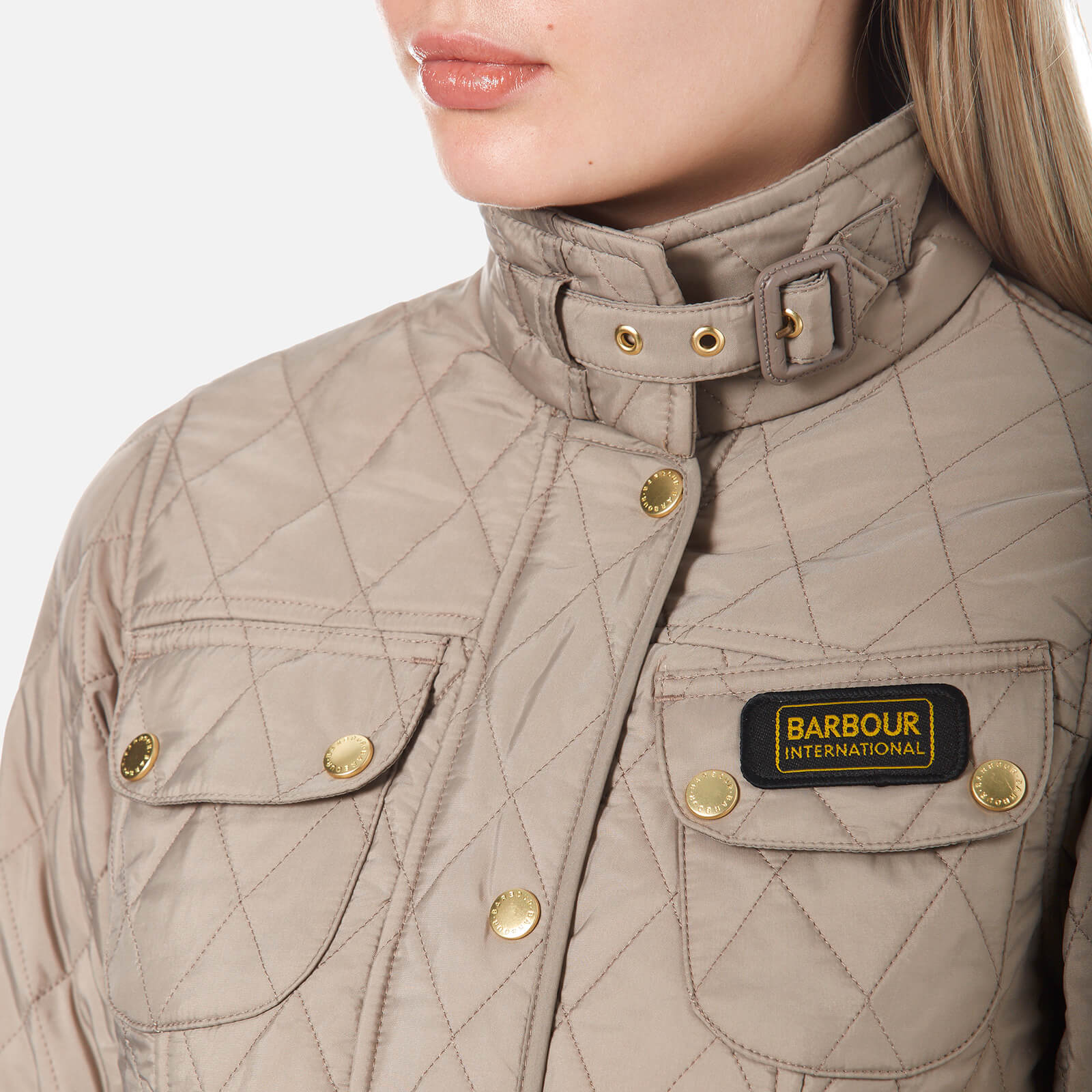 Barbour International Women s Quilt Jacket Taupe Pearl Coggles