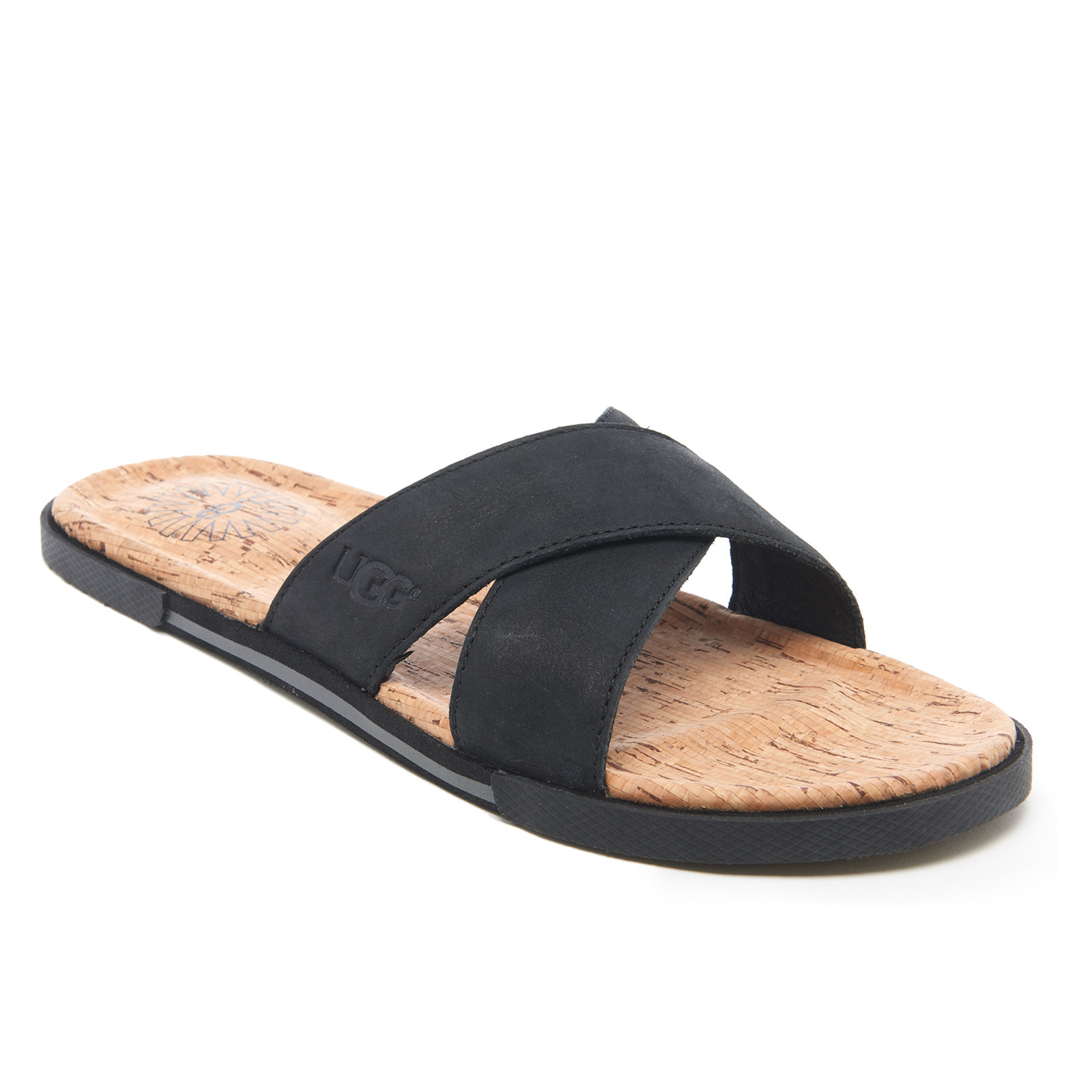 UGG Men s Ithan Cork Double Strap Leather Slide Sandals Black Coggles
