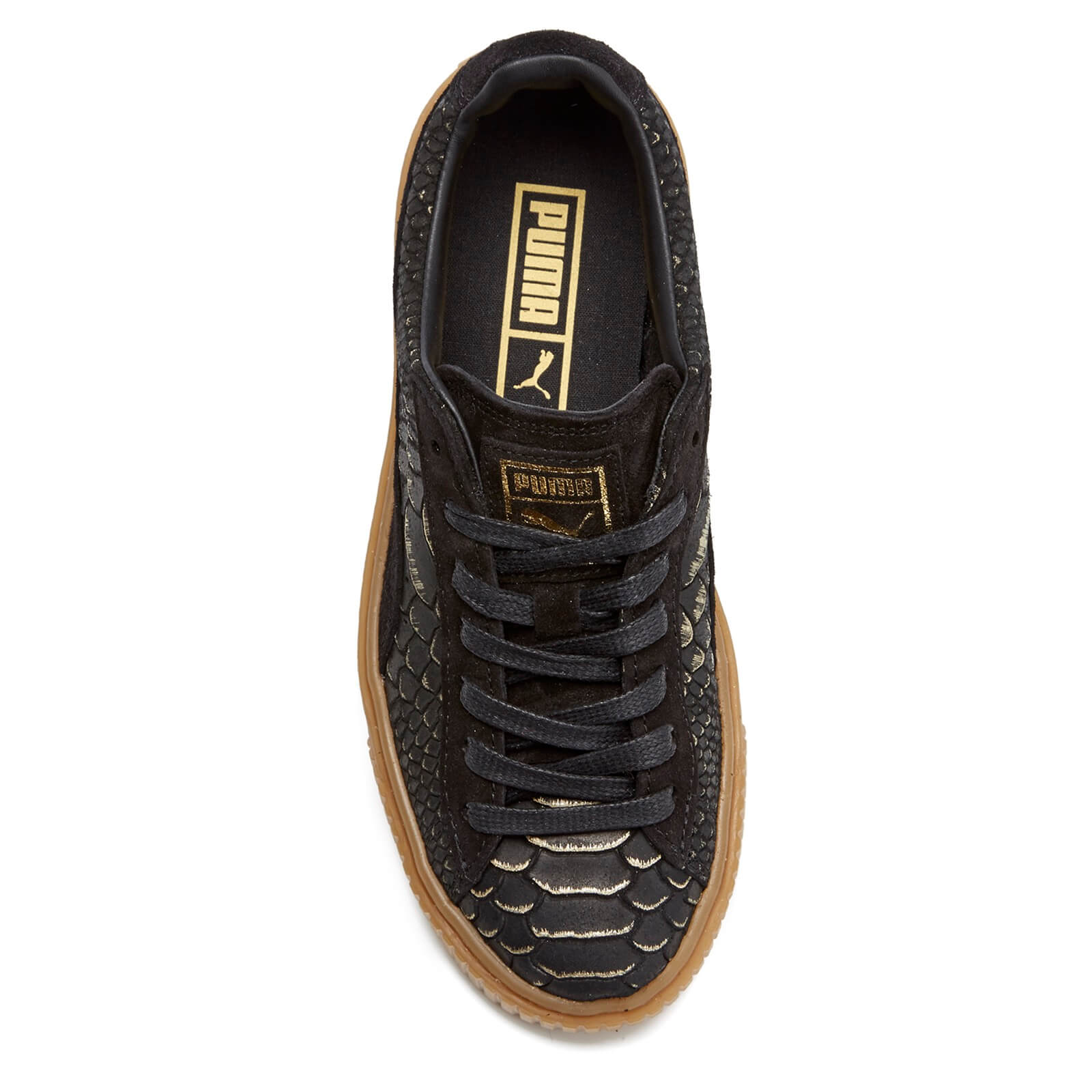 Puma Women s Basket Platform Exotic Skin Trainers Black Gold Coggles