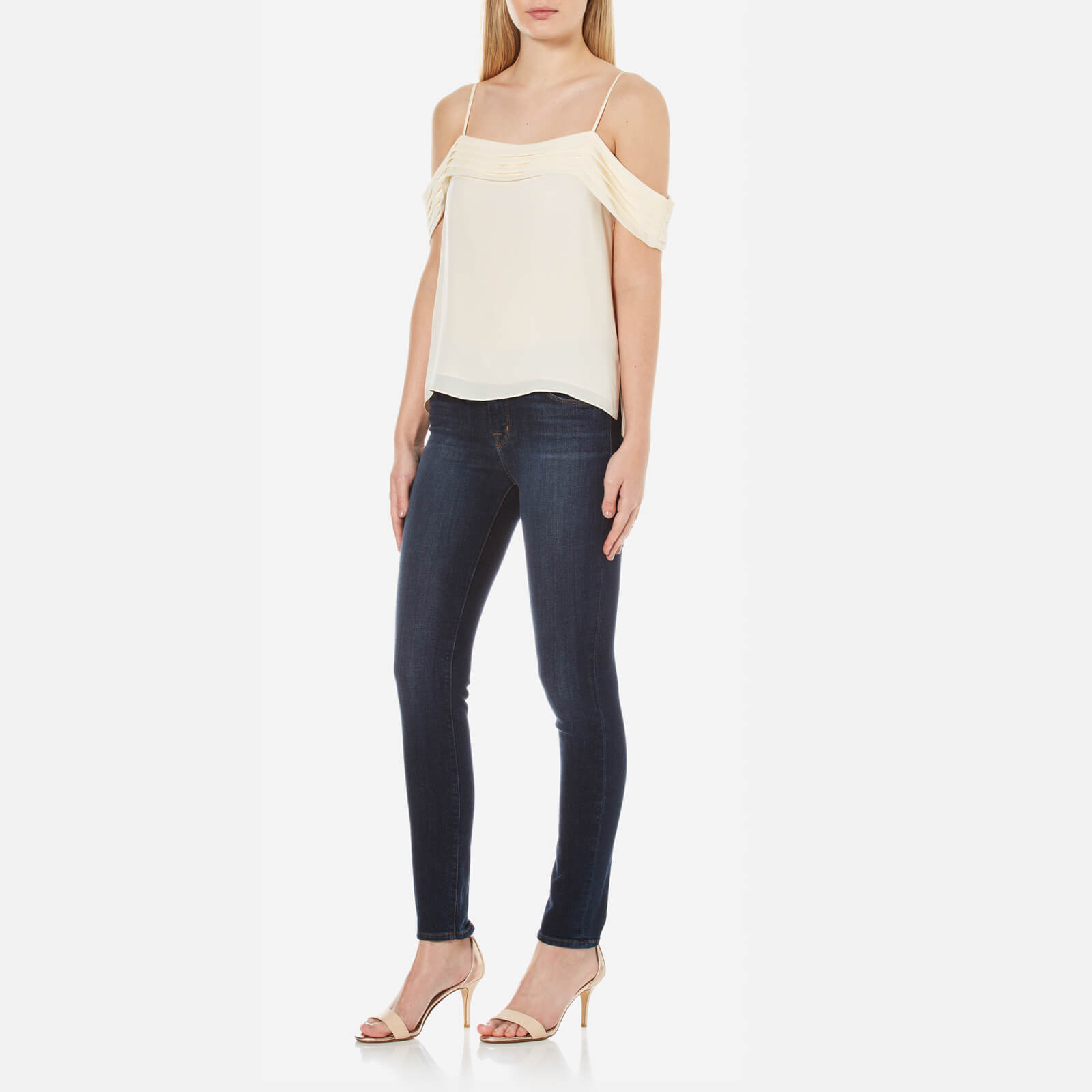 T by Alexander Wang Women's Silk Georgette Pleated Off the Shoulder Top -  Eggshell | Coggles