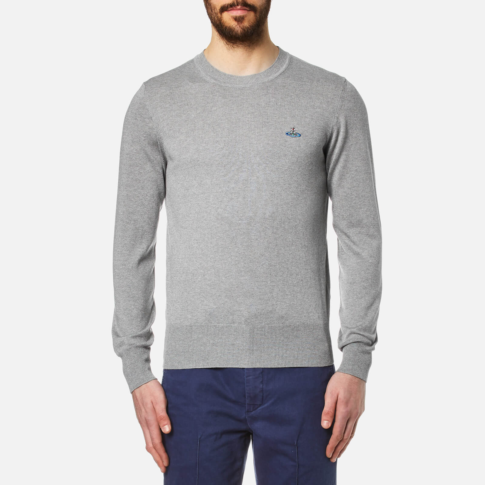 Vivienne Westwood Men s Crew Neck Classic Knitted Jumper Grey Melange Coggles