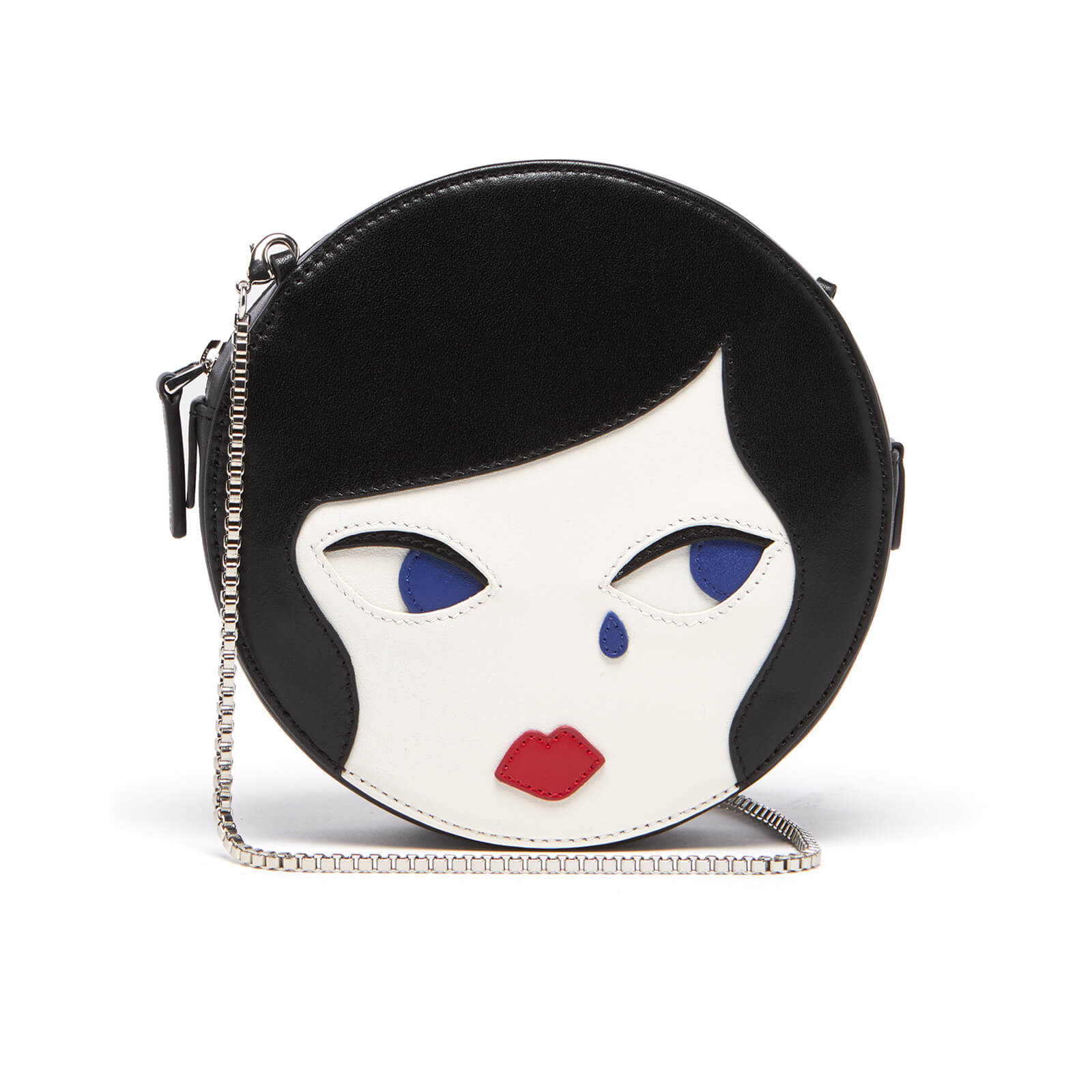 Lulu Guinness Women s Lulu Doll Face Leather Round Cross Body Bag Black Chalk Coggles