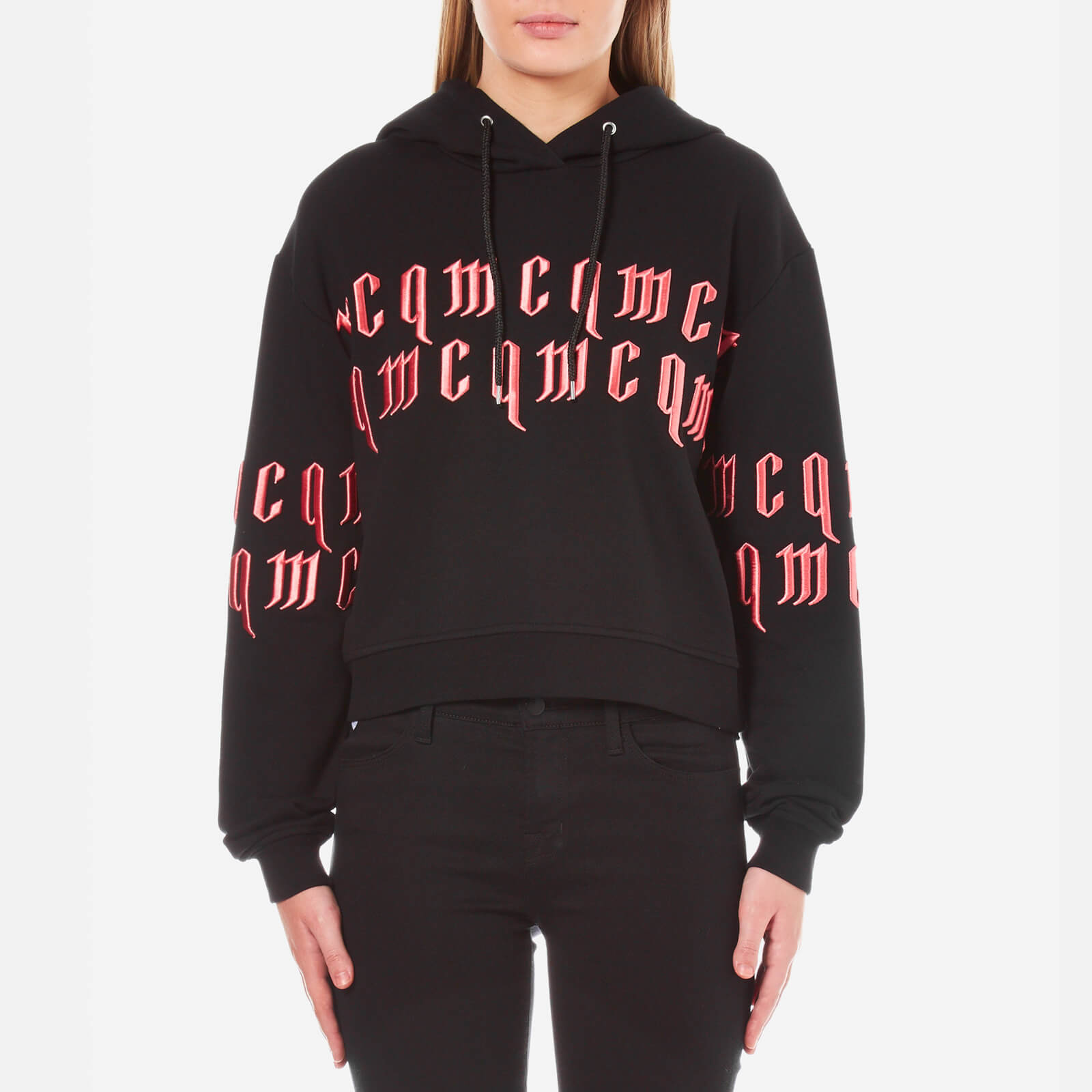 McQ Alexander McQueen Women s Cropped Hoody Sweatshirt Black Blossom Coggles