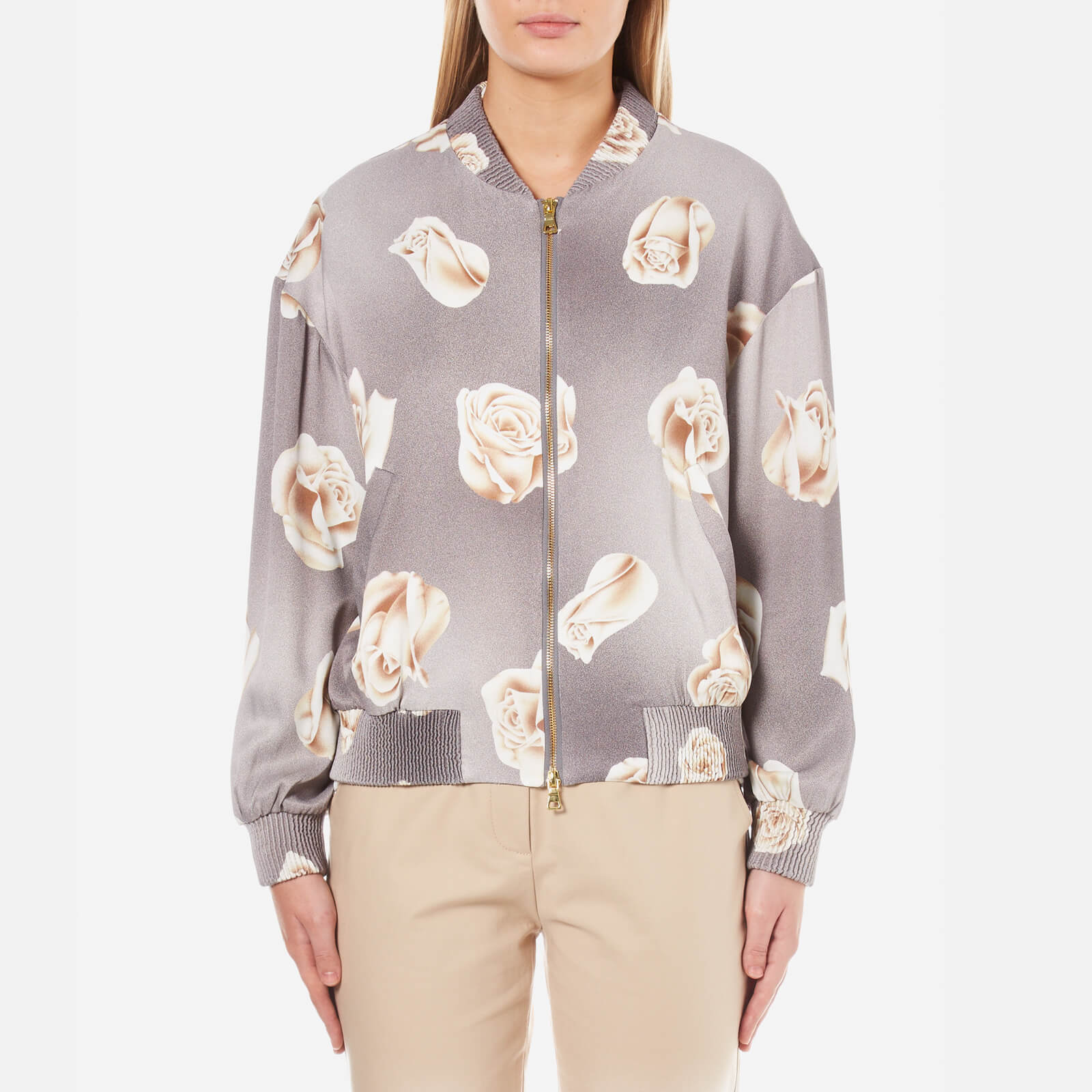 Boutique Moschino Women s Rose Print Bomber Jacket Grey Coggles