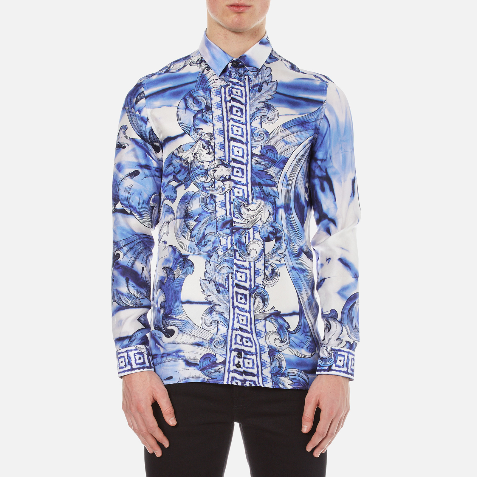 Versace Collection Men s Printed Silk Shirt Blue Coggles