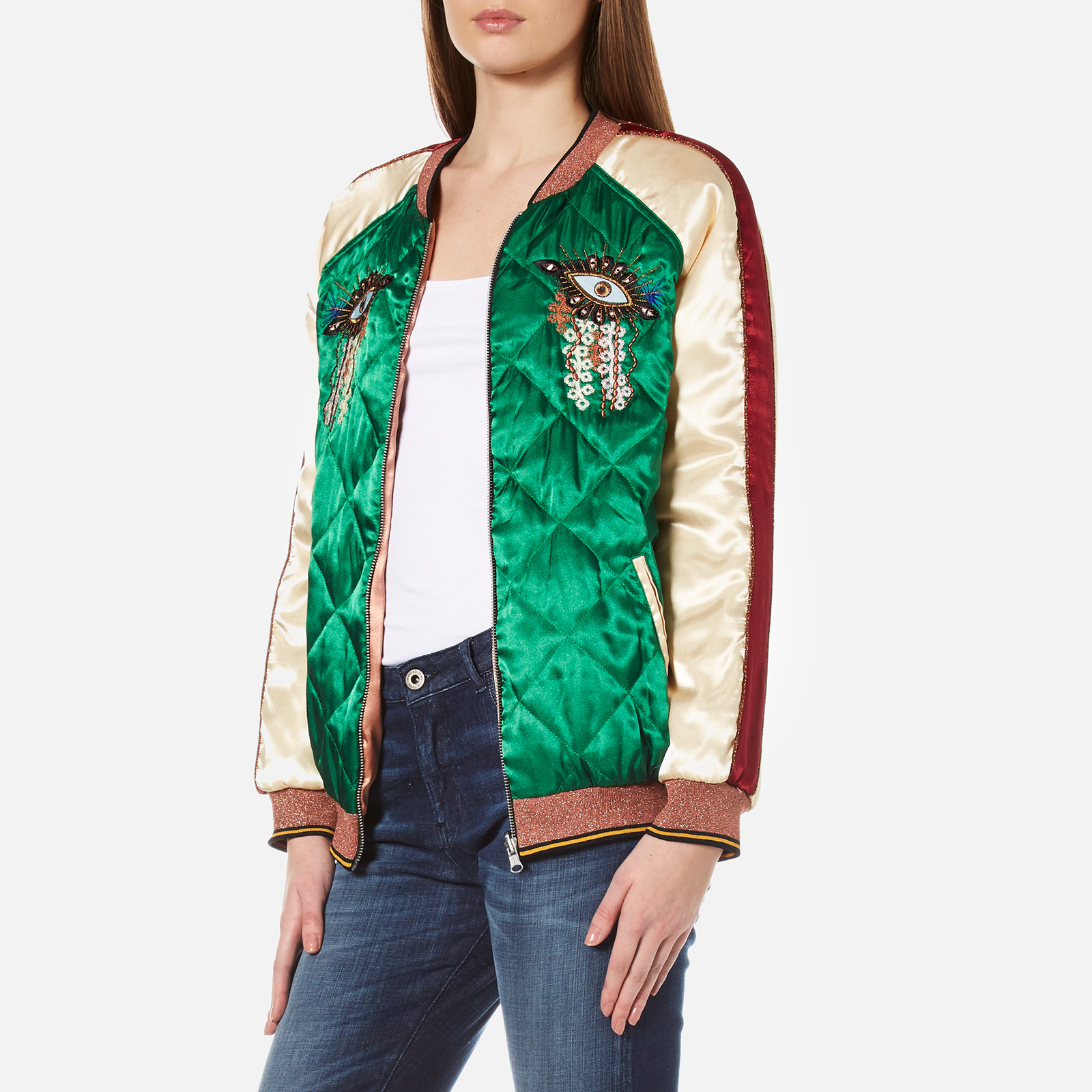 Maison Scotch Women s Reversible Relaxed Fit Bomber Jacket with Embroideries Multi Coggles