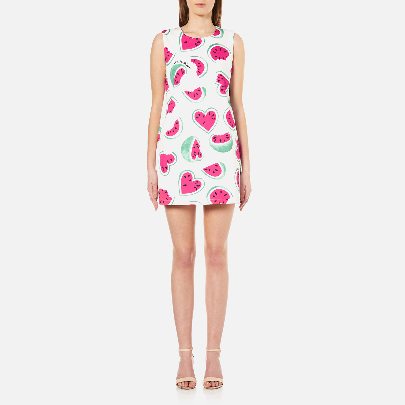 Love Moschino Women s All Over Heart Watermelon Print Shift Dress White Watermelon Coggles