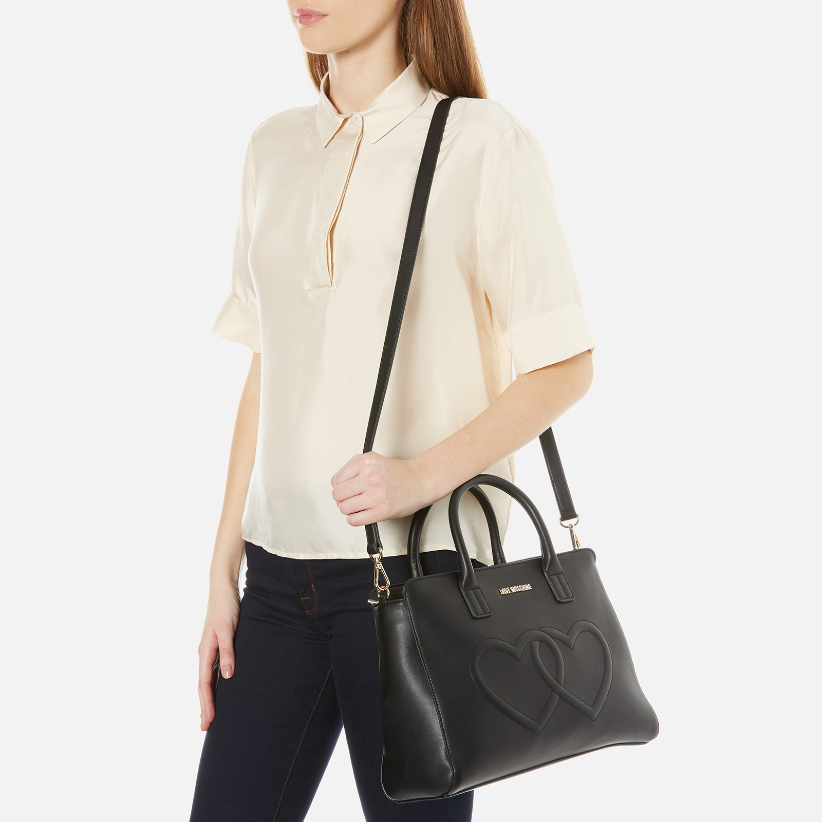 Love Moschino Women s Love Heart Embossed Tote Bag Black Coggles
