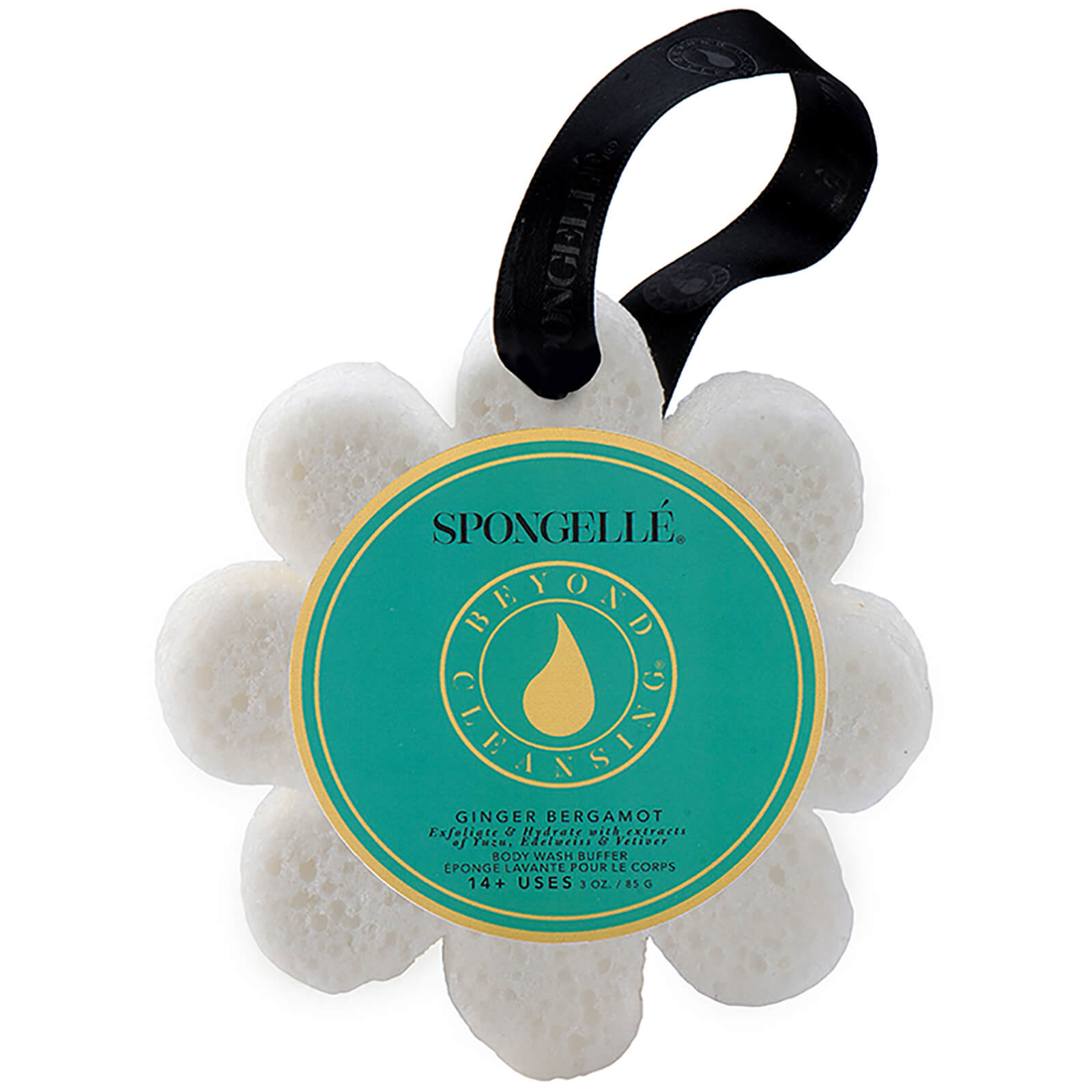 Esponja con jabón corporal perfumado en forma de flor de Spongellé en caja - Jengibre y bergamota