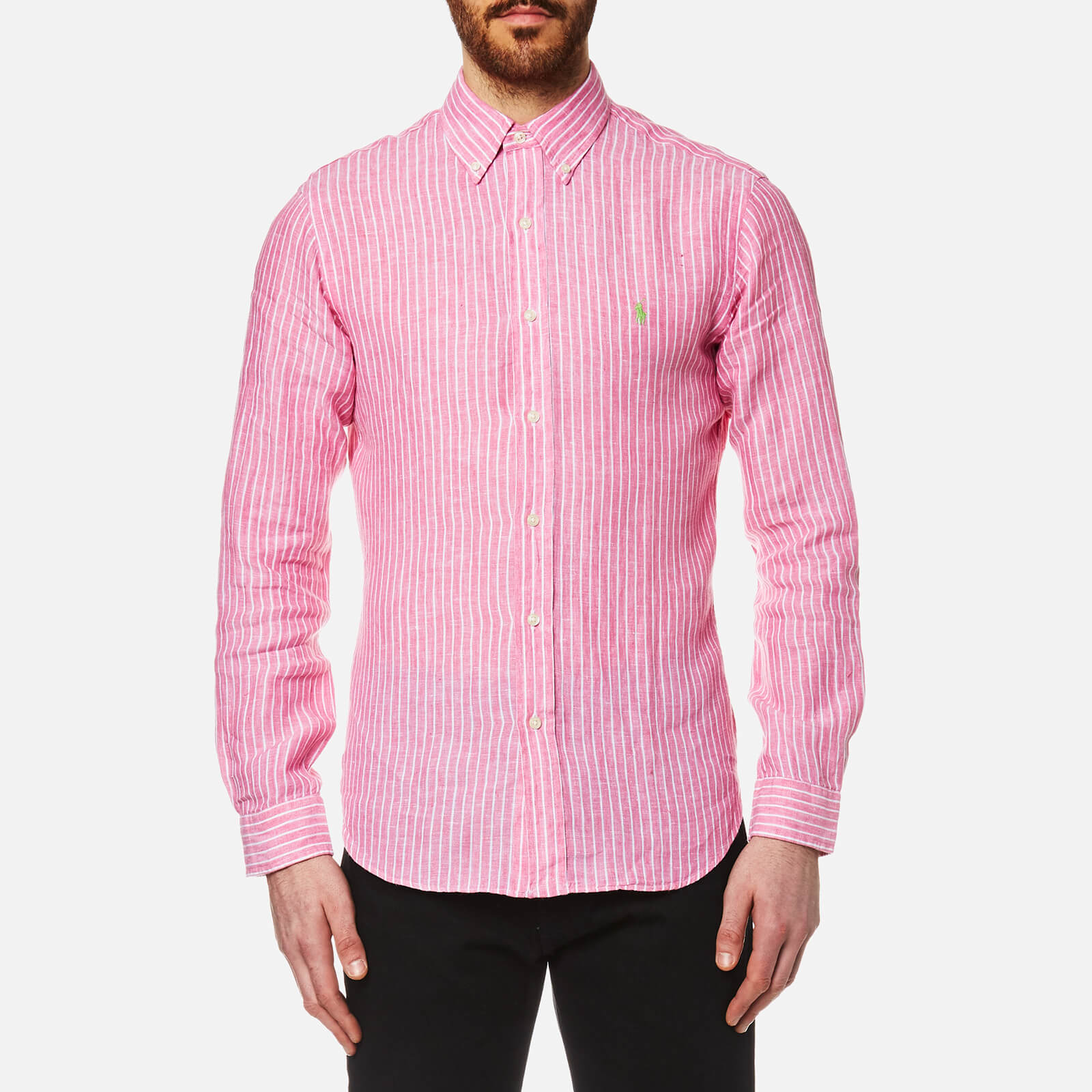 Polo Ralph Lauren Men s Stripe Slim Fit Long Sleeve Linen Shirt Pink Coggles