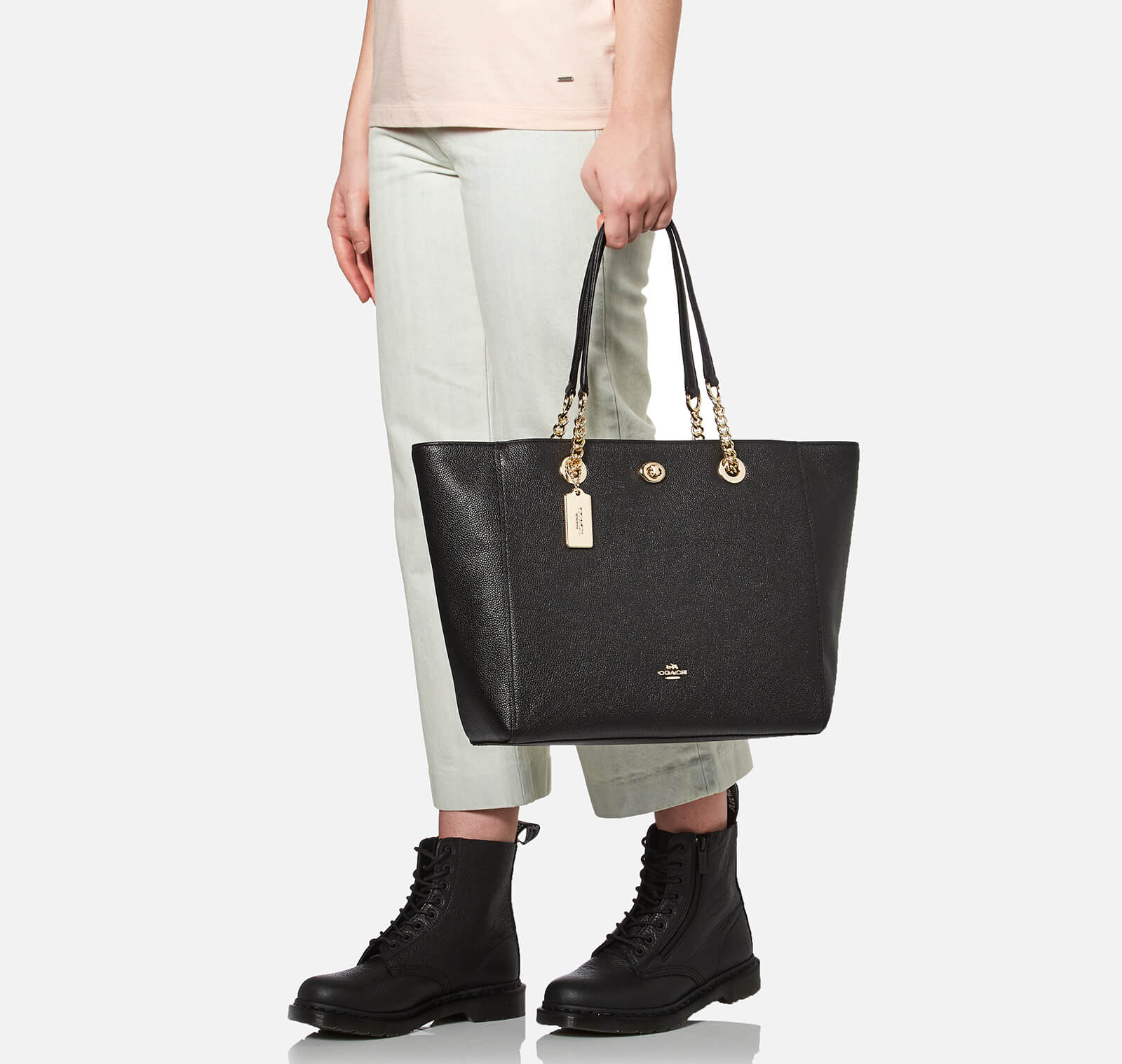 Coach pebbled turnlock chain tote online