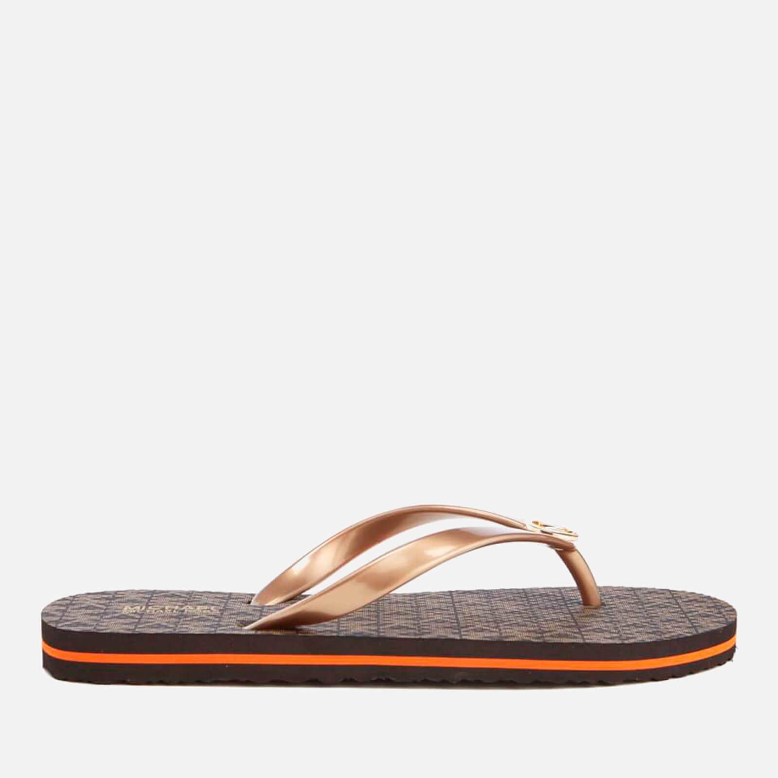 MICHAEL Michael Kors Women s MK Logo Flip Flops Brown Coggles