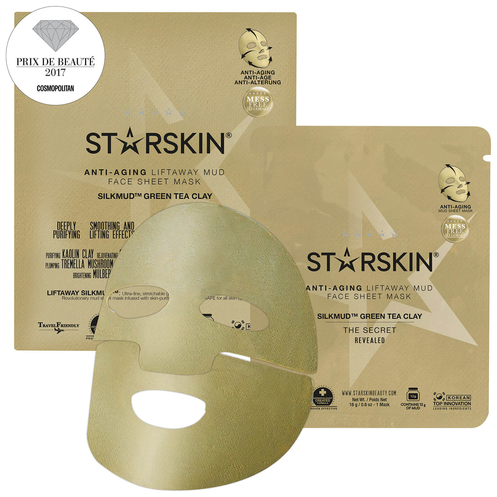 STARSKIN SILKMUD™ Green Tea Clay Anti-Aging Liftaway Mud Face Sheet Mask