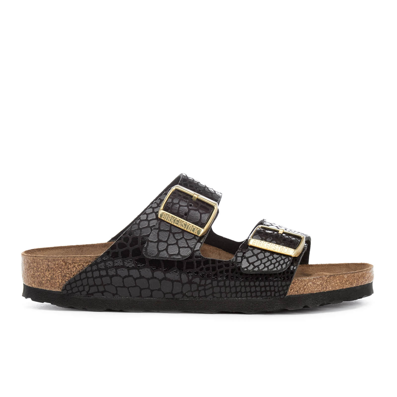 Birkenstock Women s Arizona Slim Fit Shiny Snake Double Strap Sandals Black Allsole