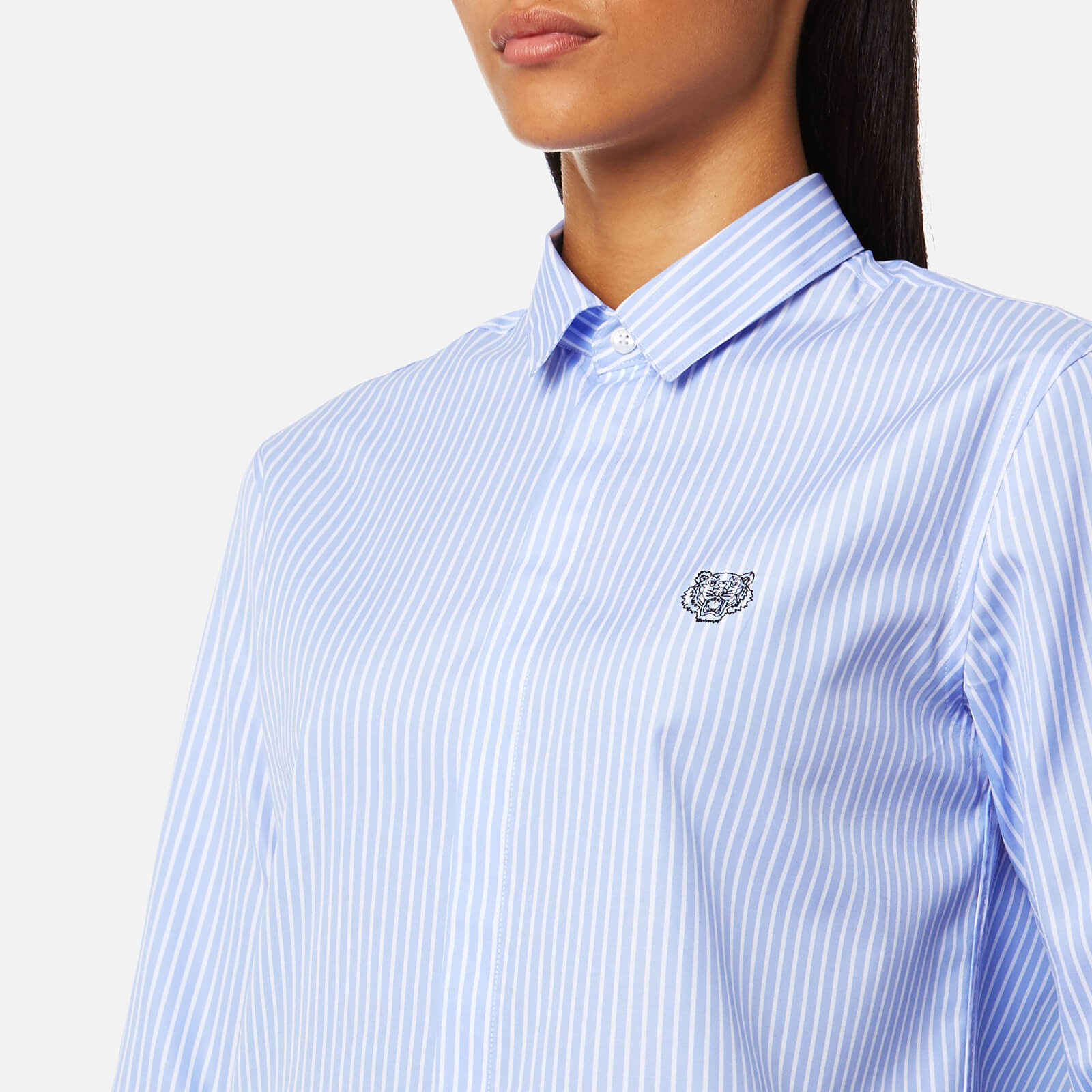 [ ] Relaxed Fit Stripe T-Shirt★大人気★ KENZO Women's Casual Fit Stripe Shirt - Light Blue | Coggles