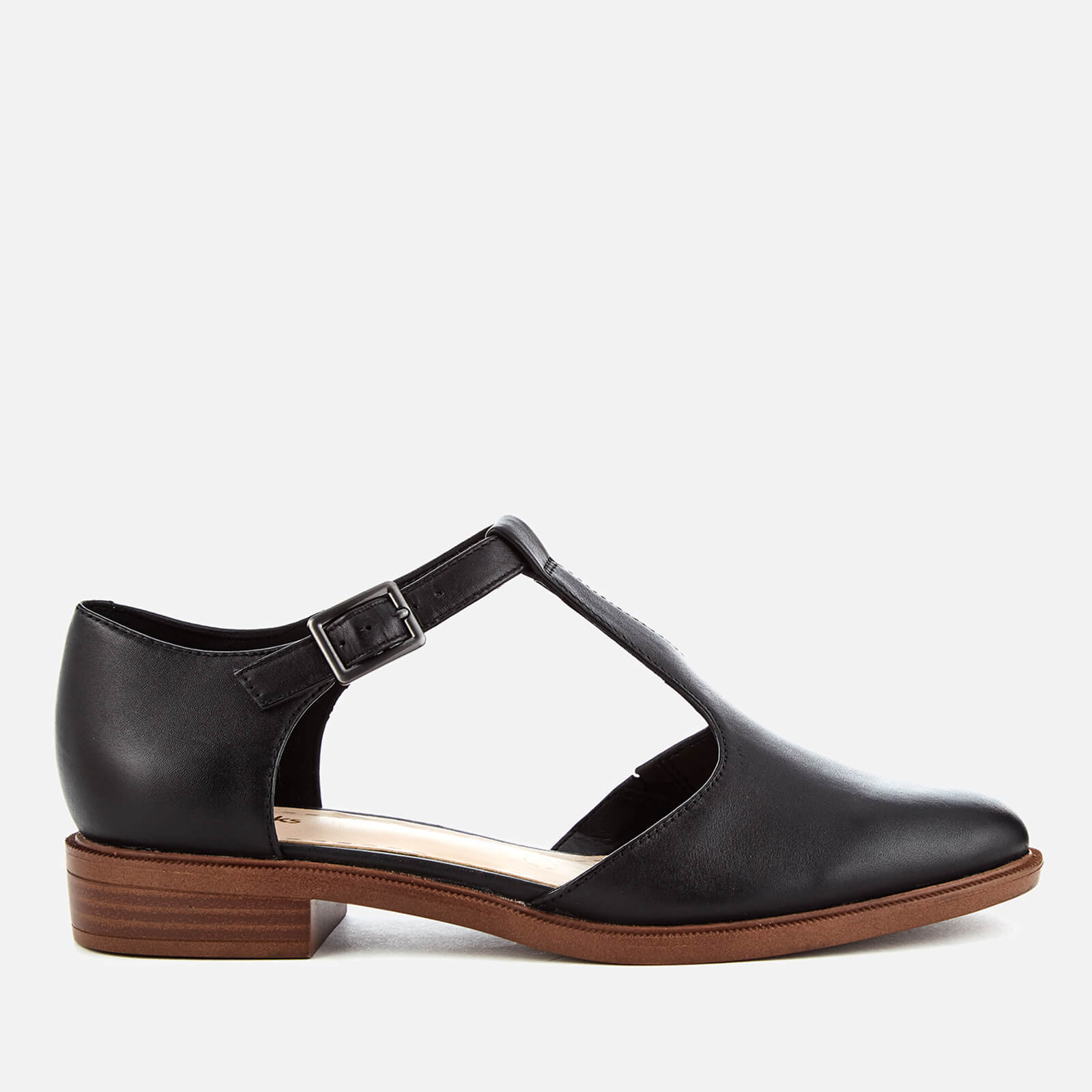 Clarks Women s Taylor Palm Leather T Bar Flats Black Allsole