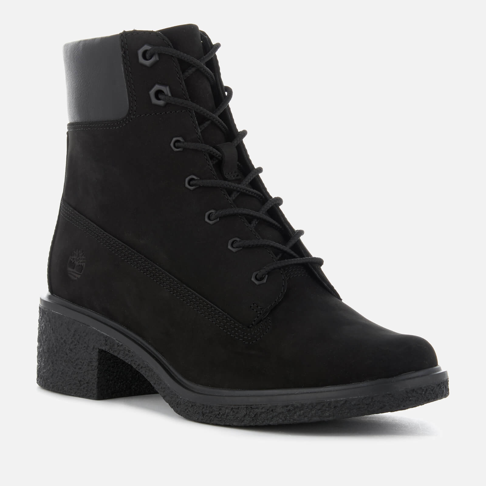 Timberland Women s Brinda 6 Inch Lace Up Heeled Boots Black Nubuck Allsole