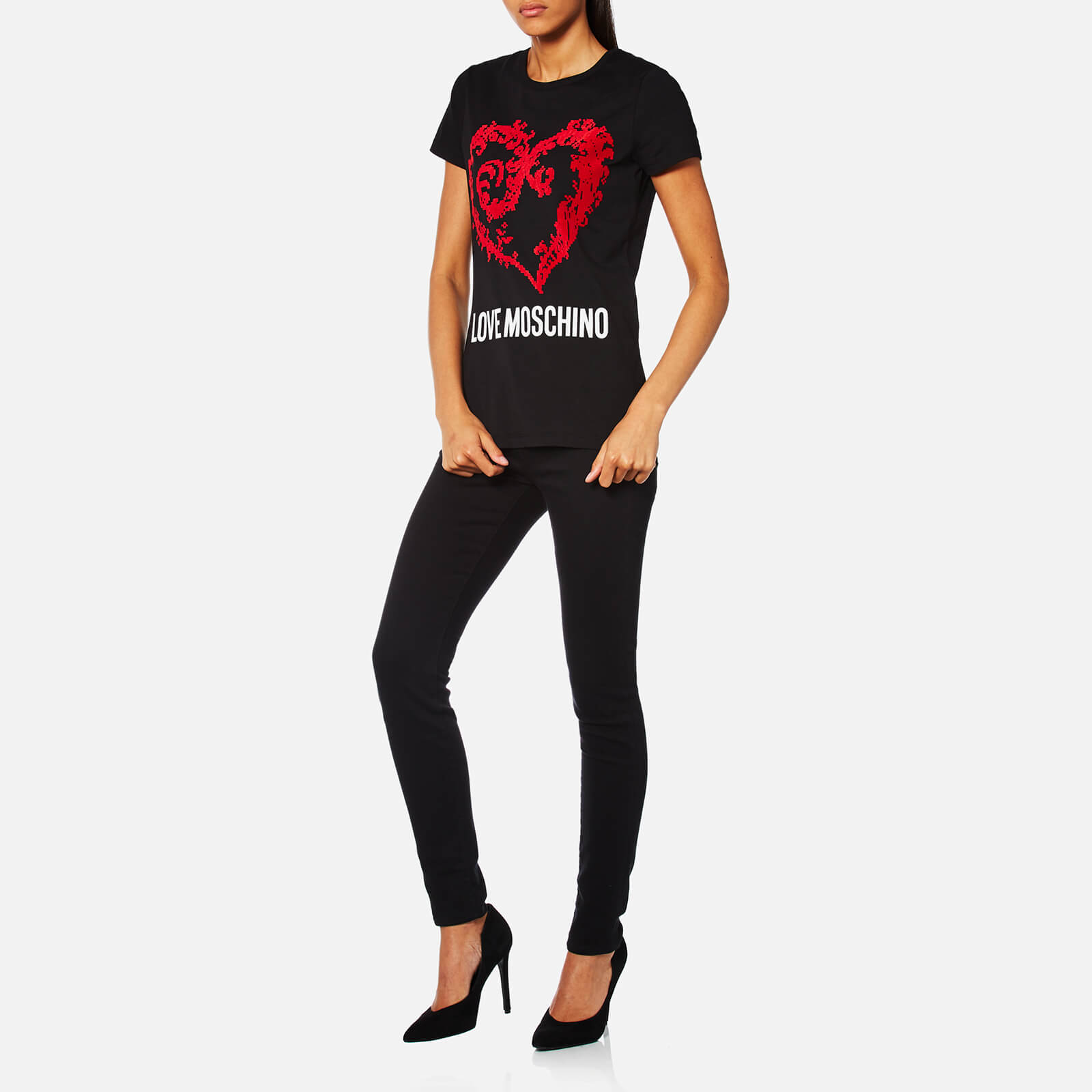Love Moschino Women's Large Heart Logo T-Shirt - Black | Coggles